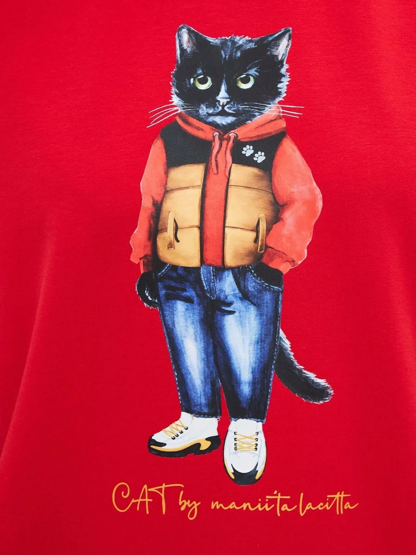 Red T-shirt Sport Casual Cat | T-shirt For Cat Lovers | Cat e Lolette