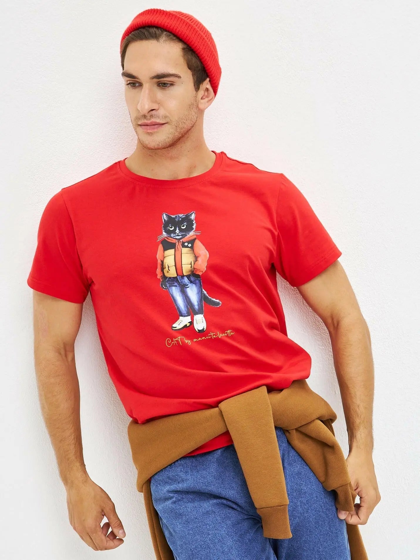 Red T-shirt Sport Casual Cat | T-shirt For Cat Lovers | Cat e Lolette