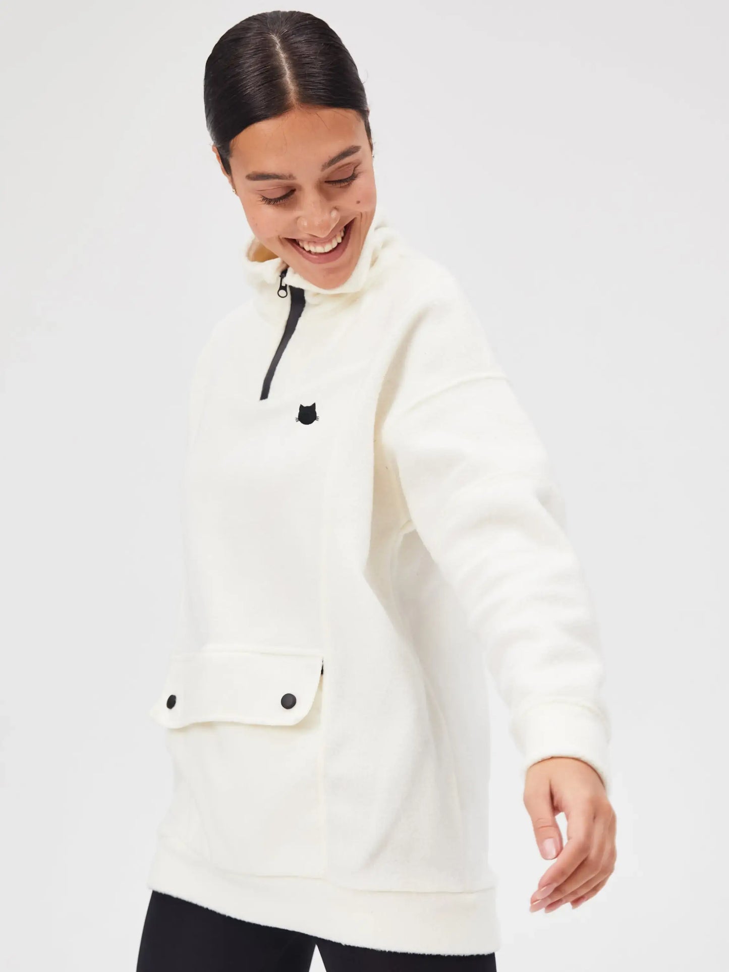 White Fleece Sweatshirt | Fleece (recycled) For Cat Lovers | Cat e