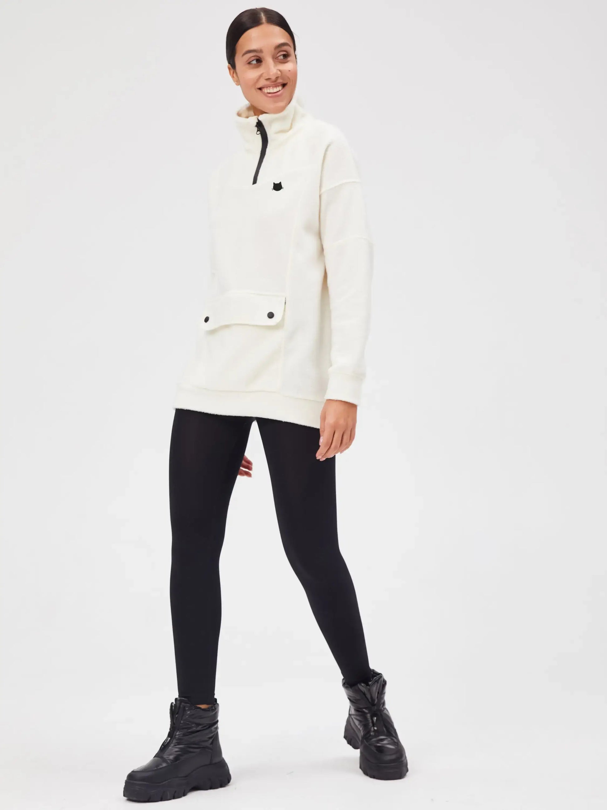 White Fleece Sweatshirt | Fleece (recycled) For Cat Lovers | Cat e