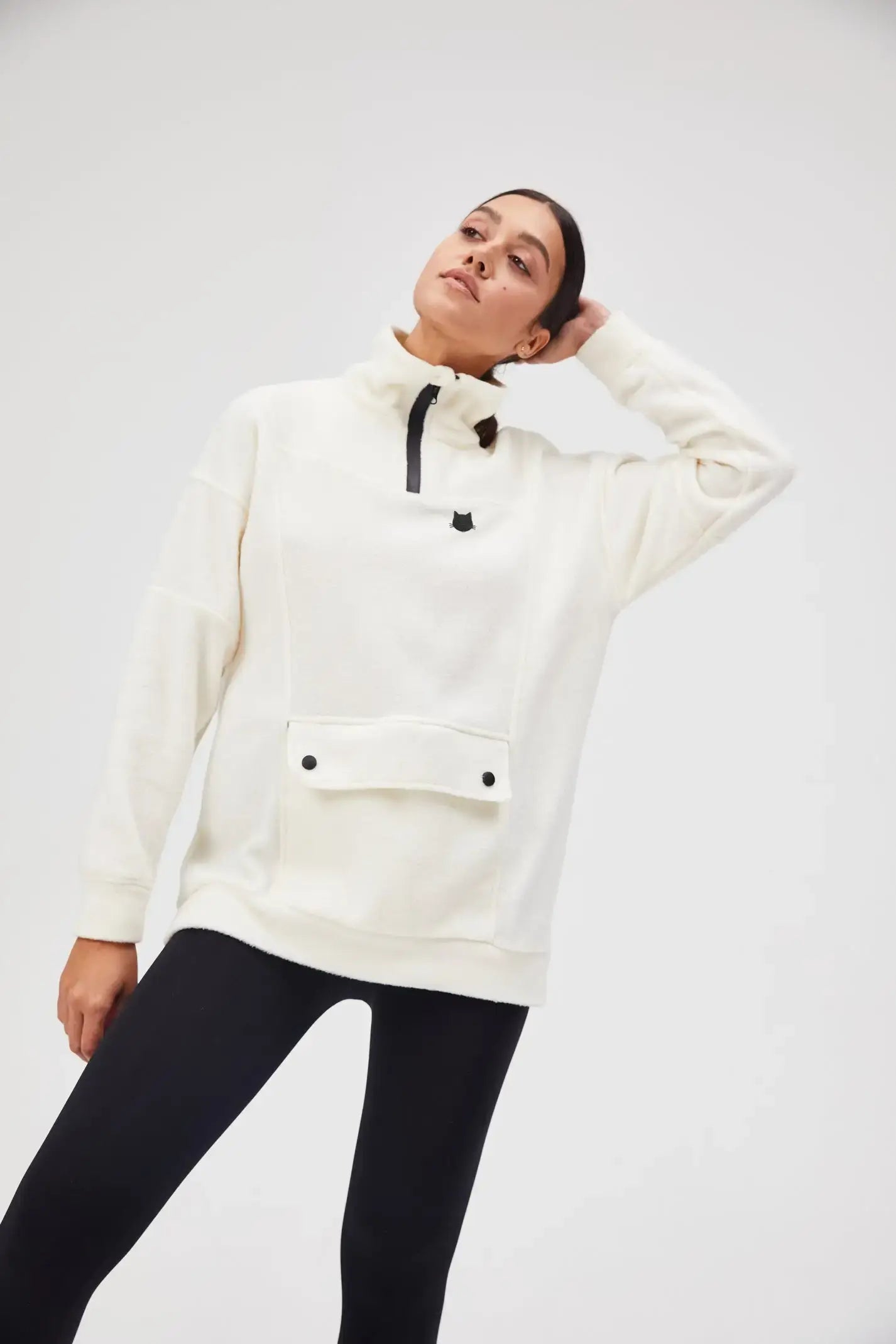 White Fleece Sweatshirt | Fleece (recycled) For Cat Lovers | Cat e
