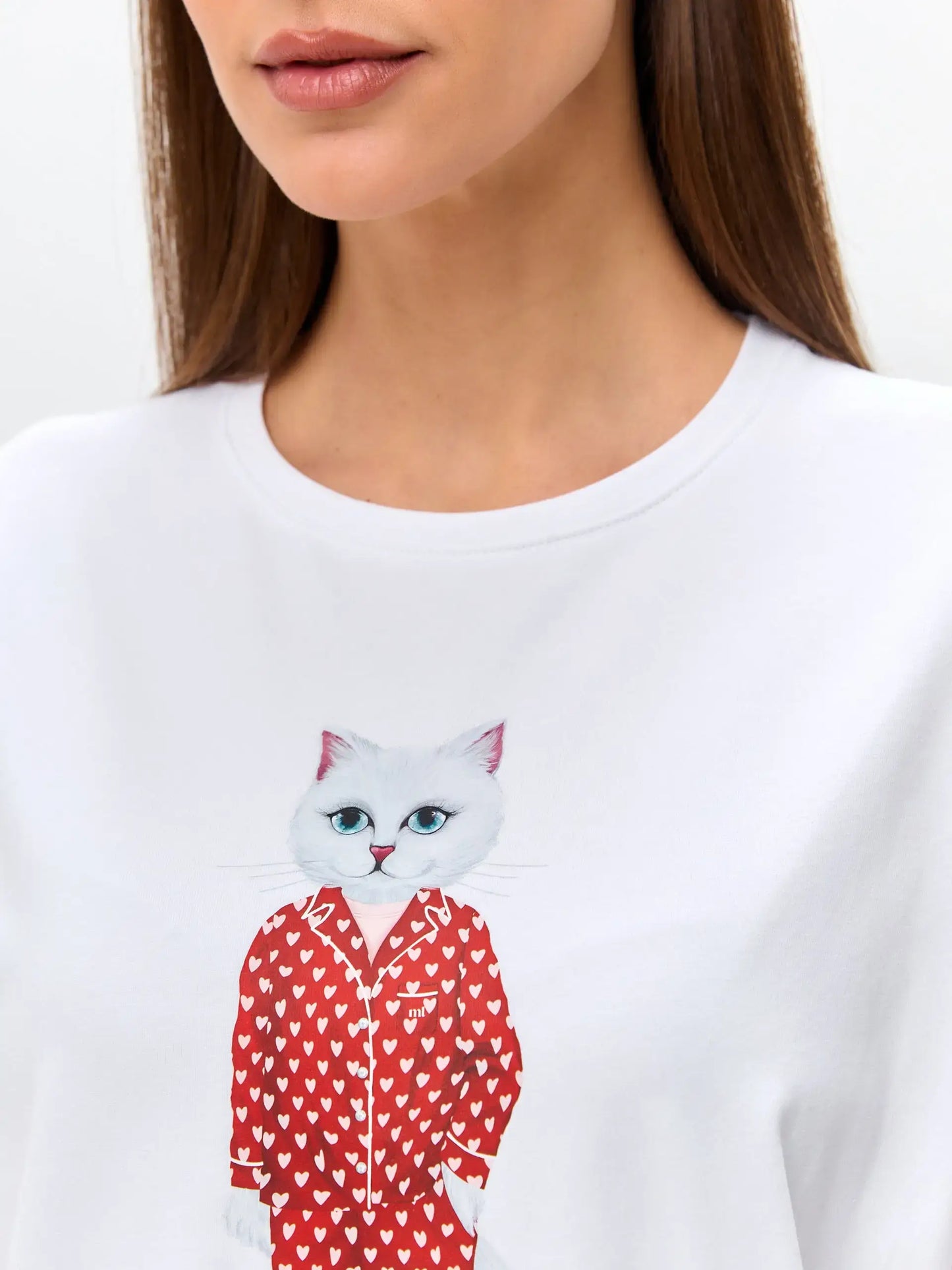 White Oversized T-shirt Pajamas Cat | Loungewear For Cat Lovers | Cat