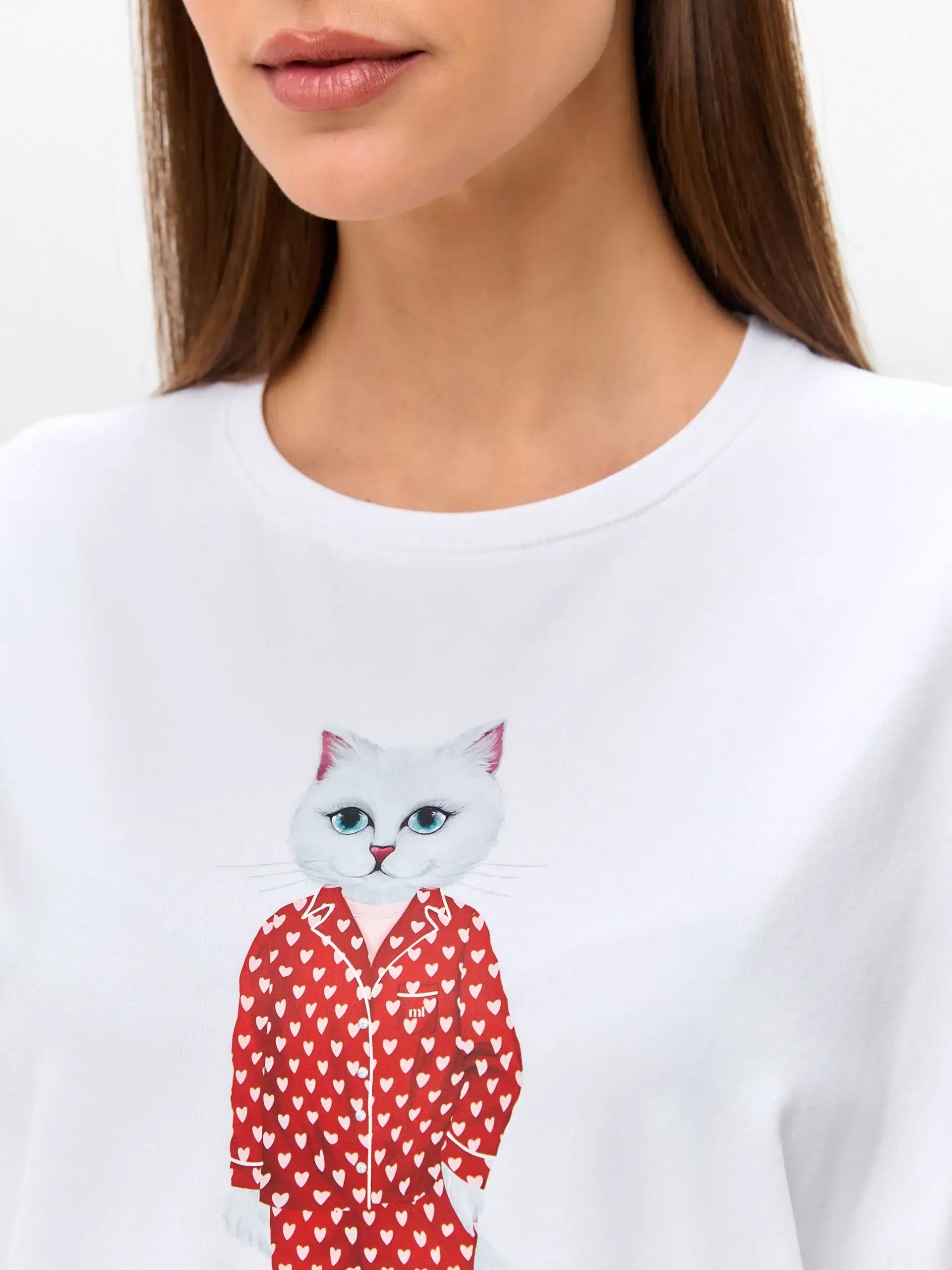 White Oversized T-shirt Pajamas Cat | Loungewear For Cat Lovers | Cat