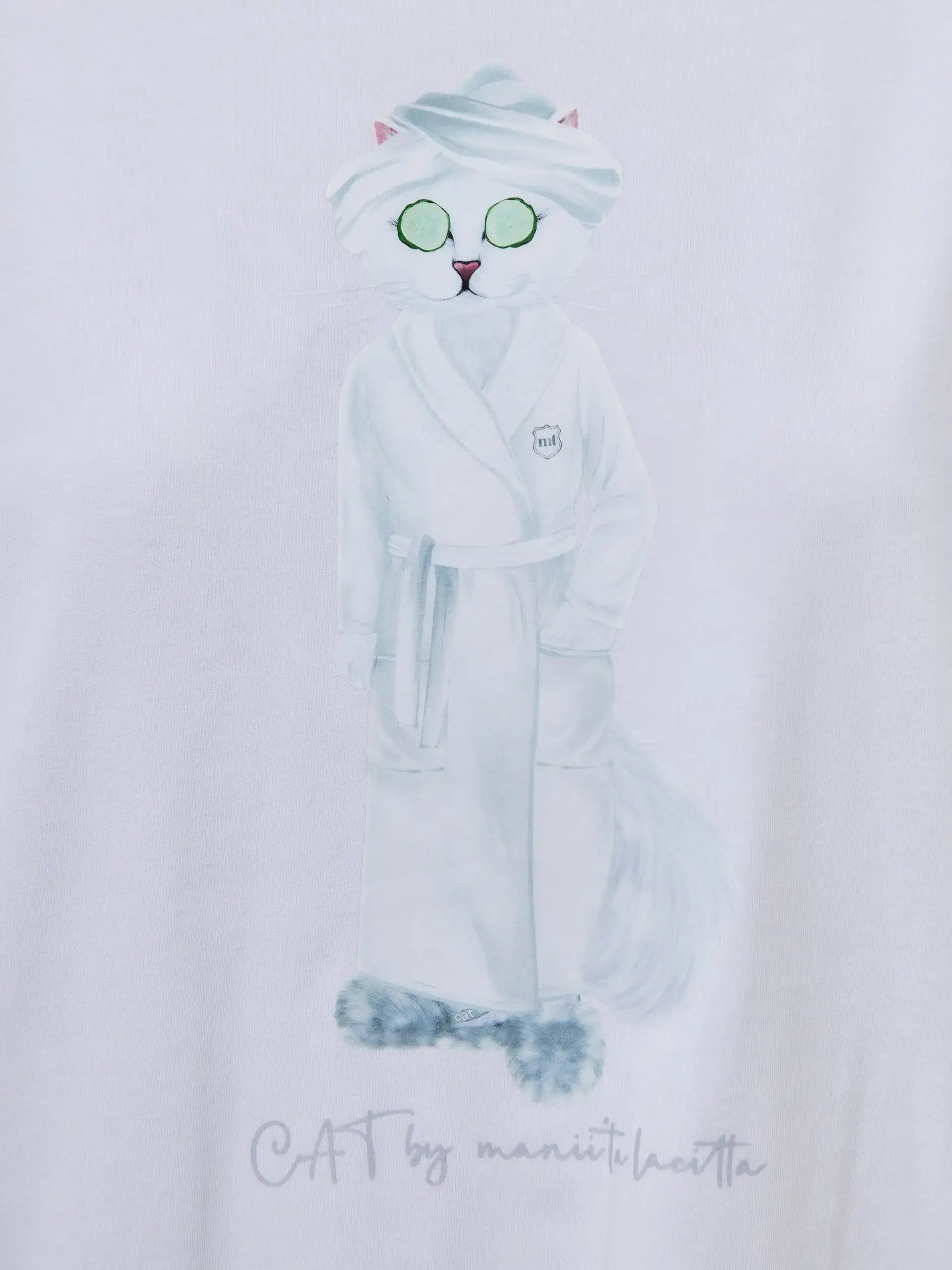 White Oversized T-shirt Spa Cat | Loungewear For Cat Lovers | Cat e