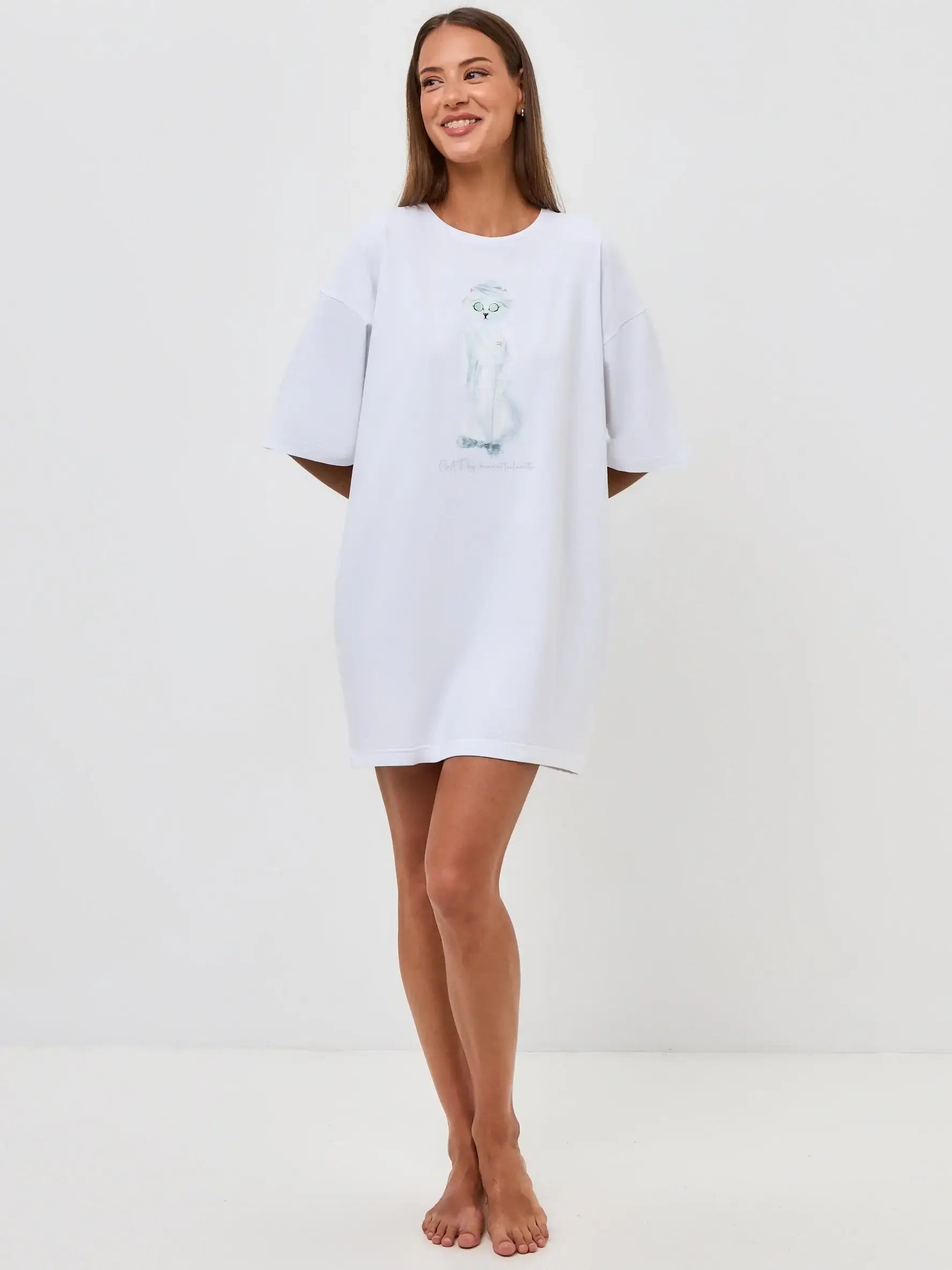 White Oversized T-shirt Spa Cat | Loungewear For Cat Lovers | Cat e