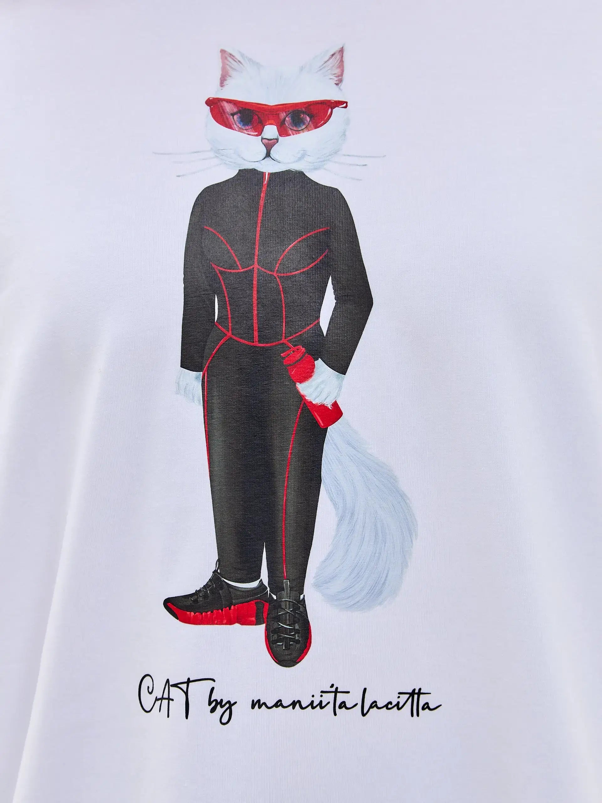 White Oversized T-shirt Sport Cat | T-shirt For Cat Lovers | Cat e