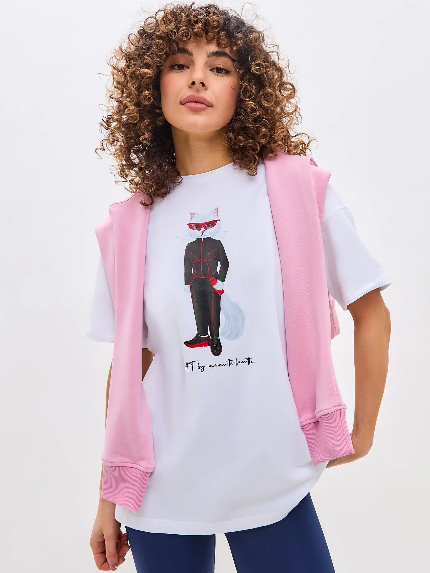 White Oversized T-shirt Sport Cat | T-shirt For Cat Lovers | Cat e