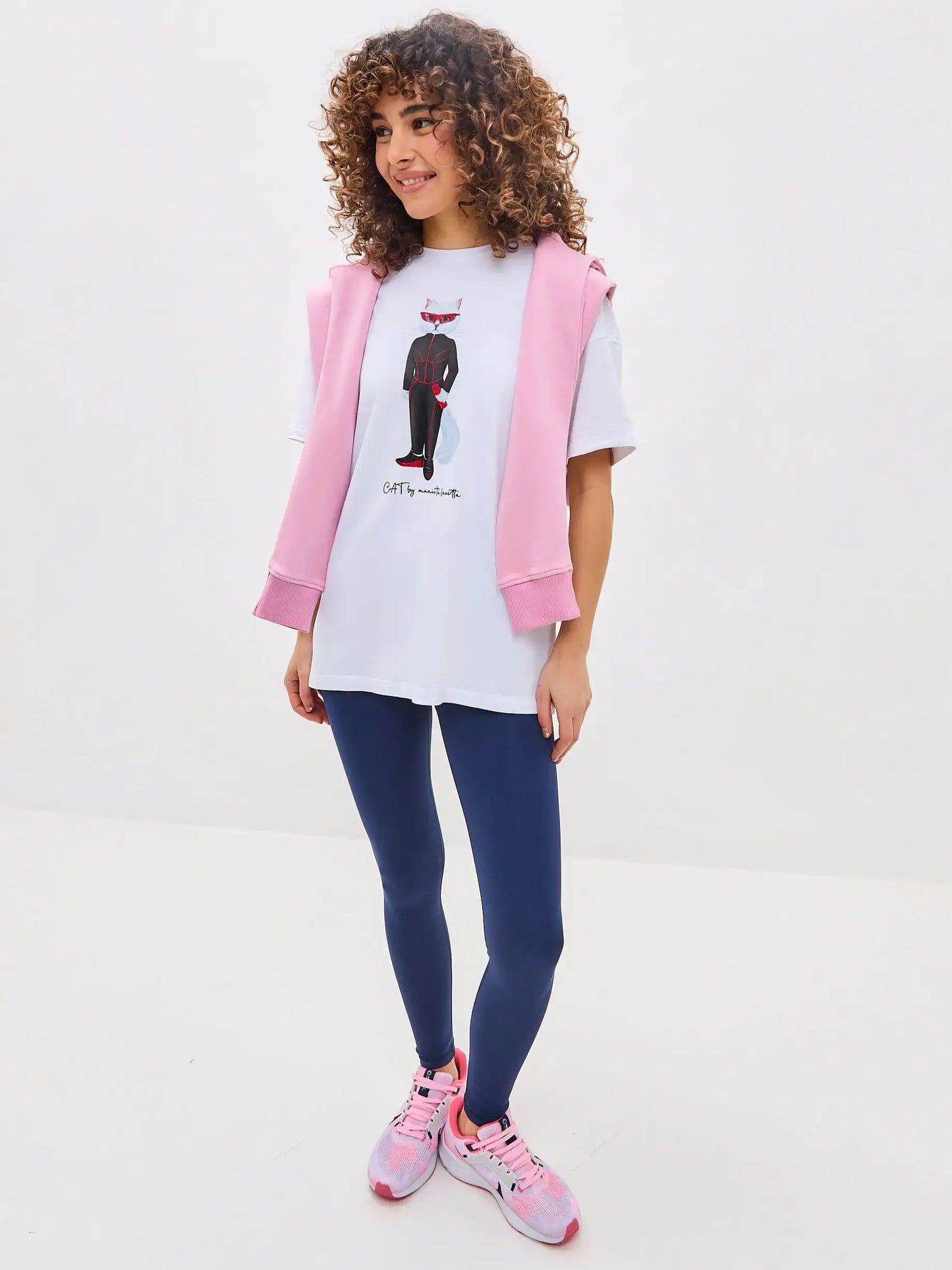 White Oversized T-shirt Sport Cat | T-shirt For Cat Lovers | Cat e