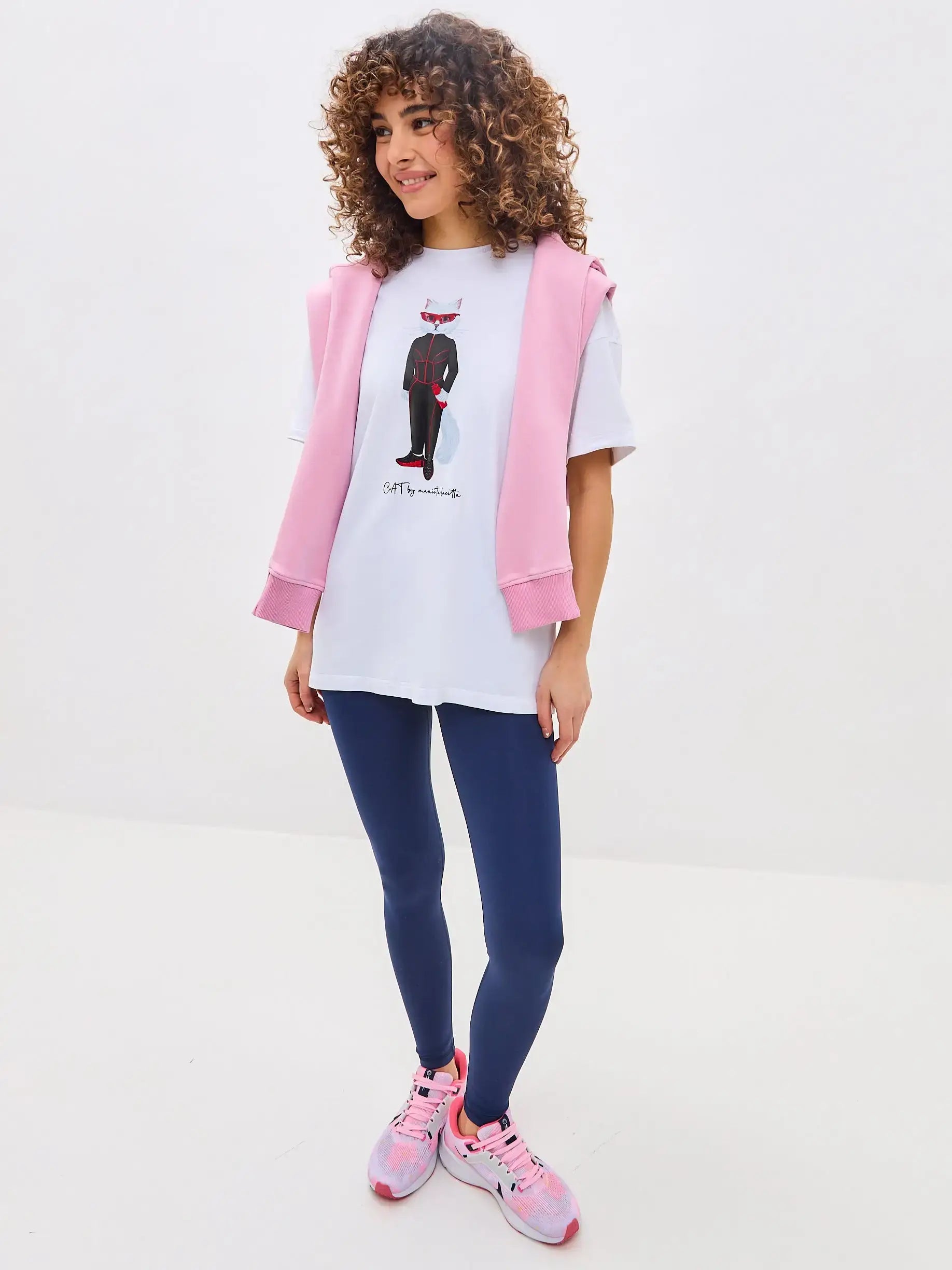 White Oversized T-shirt Sport Cat | T-shirt For Cat Lovers | Cat e