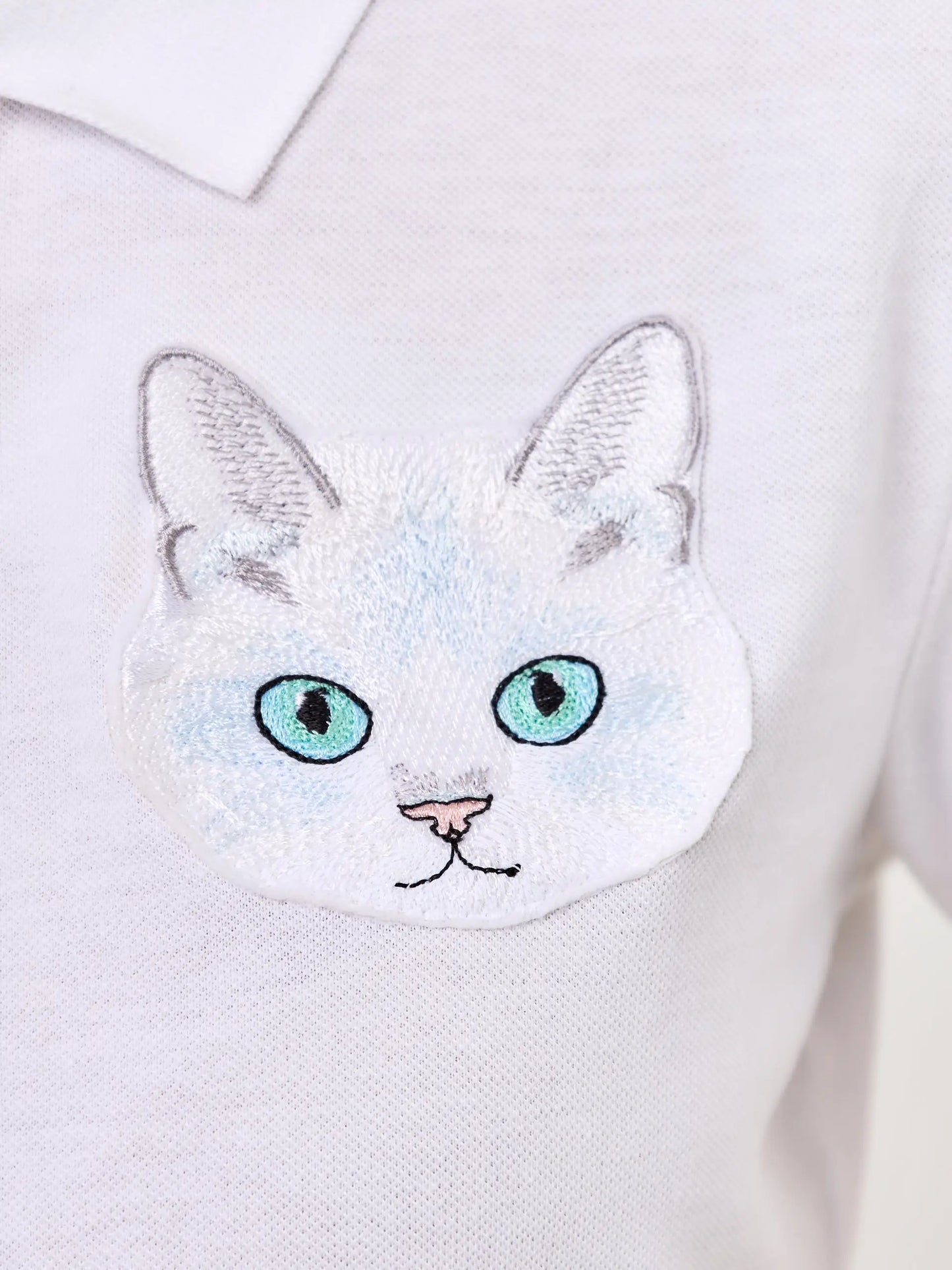 White Polo T-shirt Cat | Polo t-shirt & dress For Cat Lovers | Cat e
