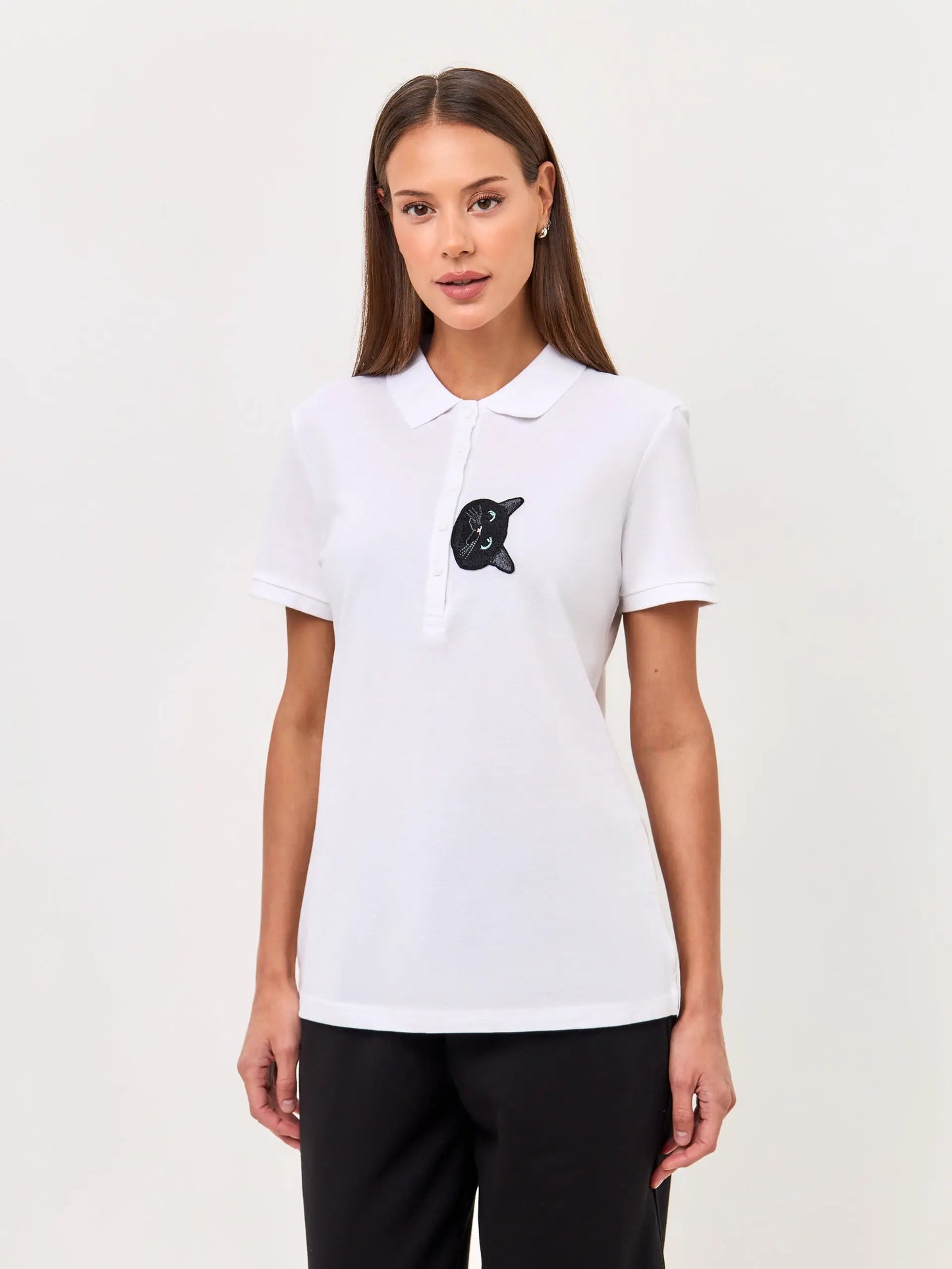 White Polo T-shirt Cat | Polo t-shirt & dress For Cat Lovers | Cat e