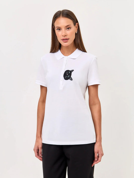 White Polo T-shirt Cat | Polo t-shirt & dress For Cat Lovers | Cat e