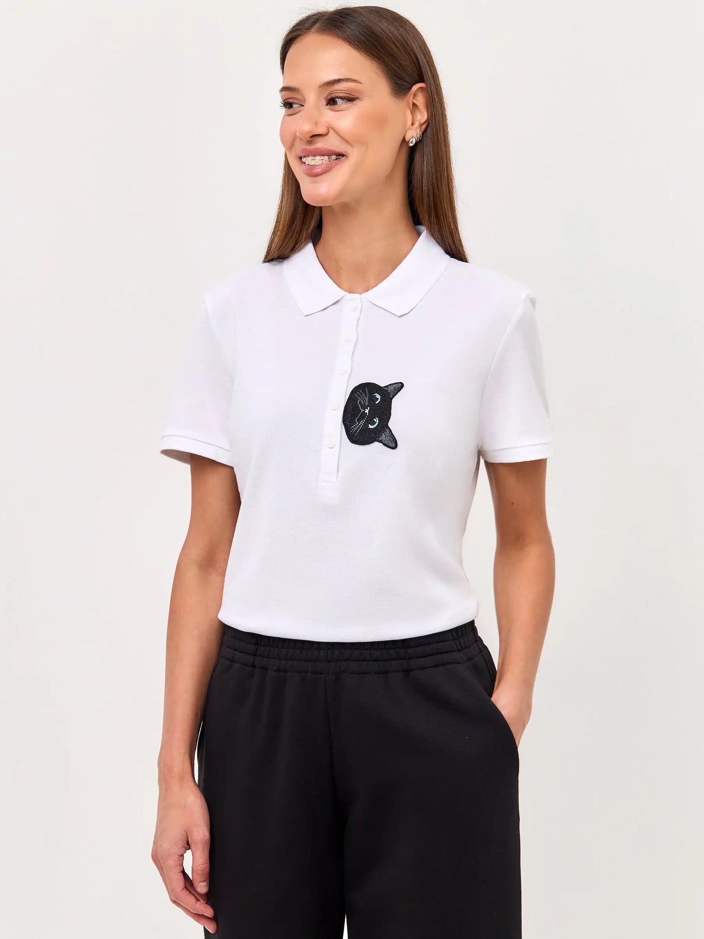White Polo T-shirt Cat | Polo t-shirt & dress For Cat Lovers | Cat e
