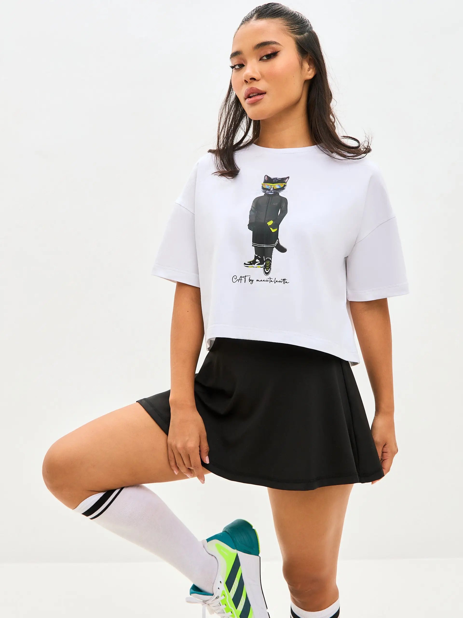 White Short Oversized T-shirt Sport Cat | T-shirt For Cat Lovers