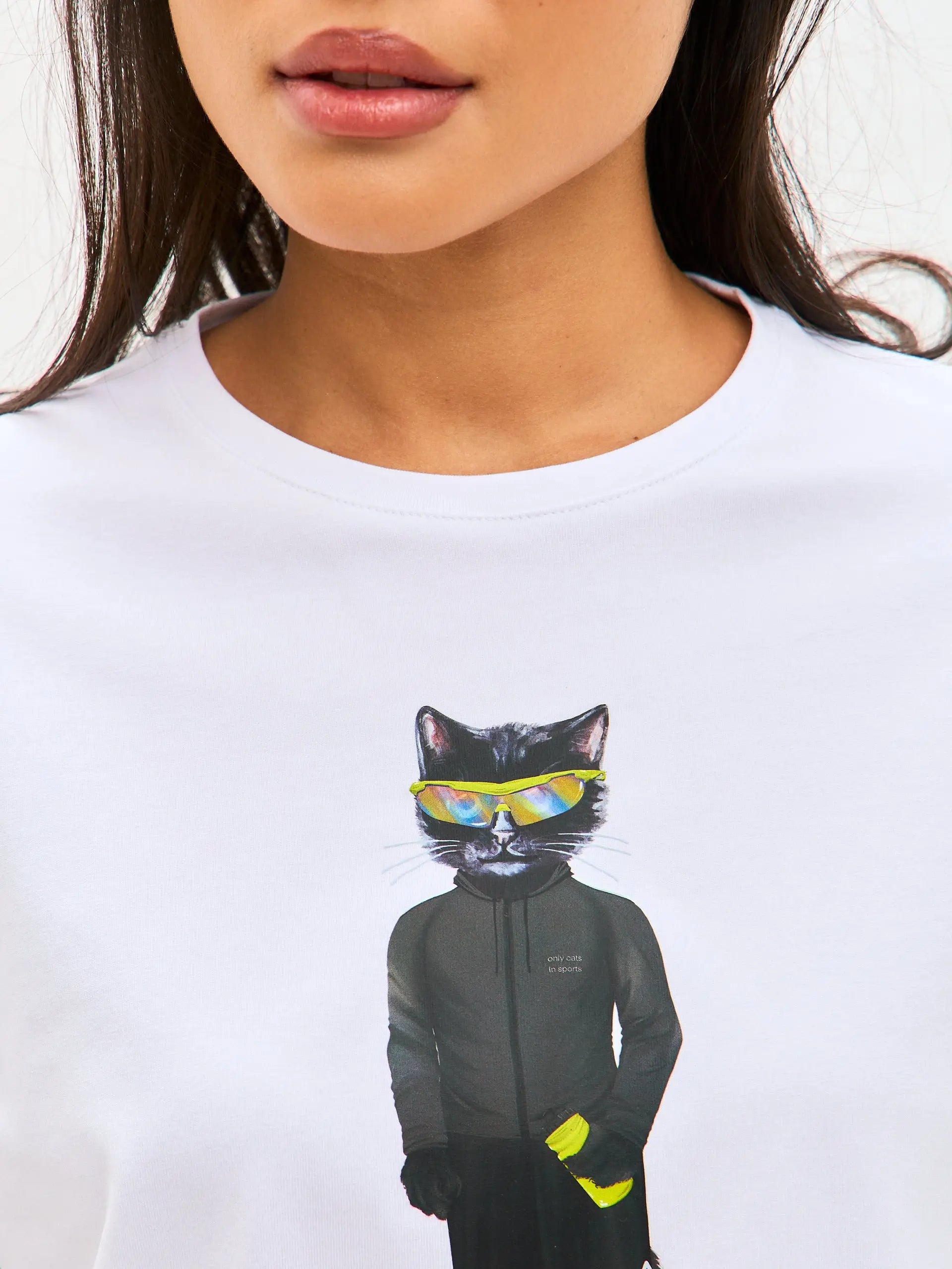 White Short Oversized T-shirt Sport Cat | T-shirt For Cat Lovers