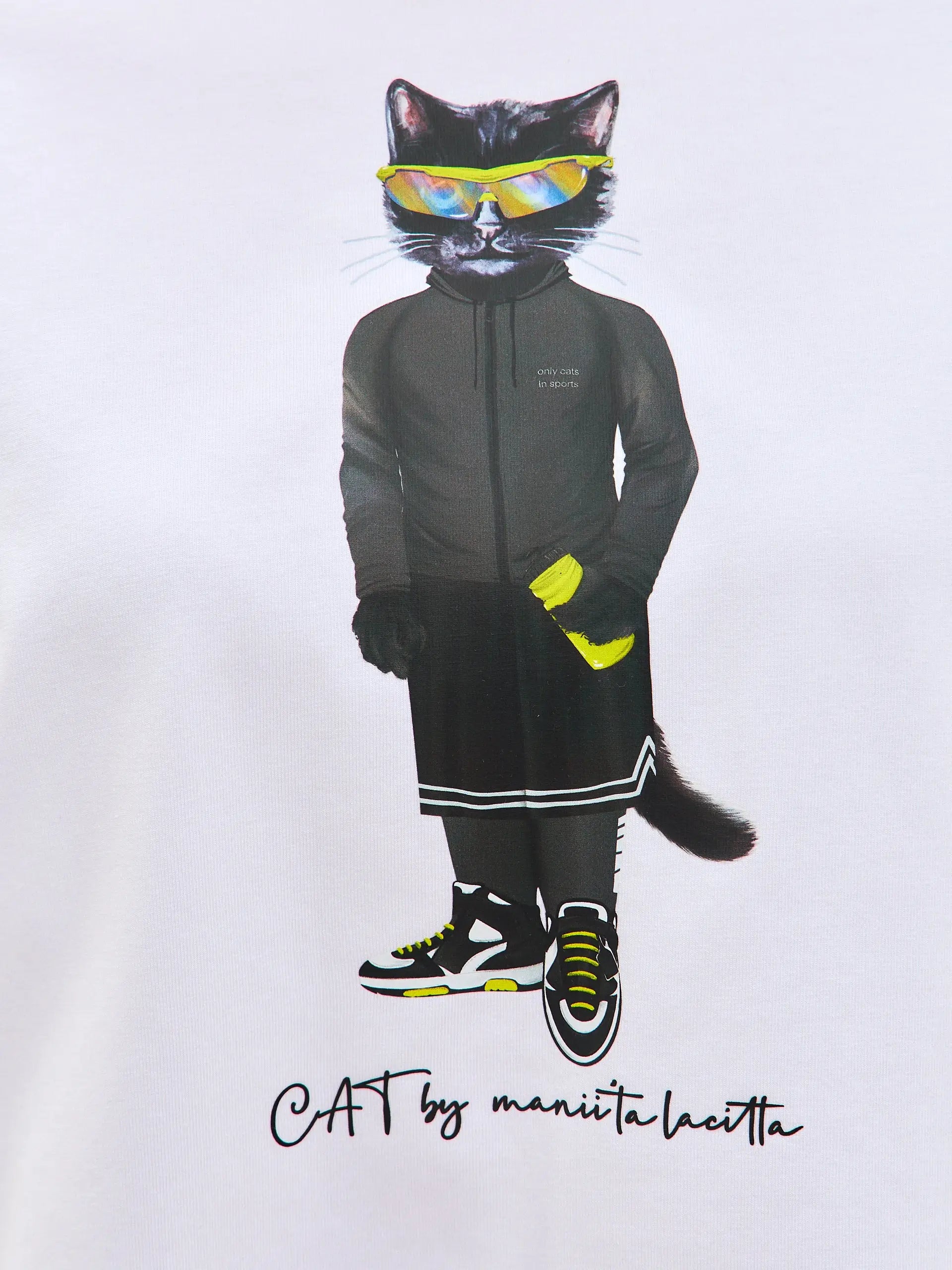 White Short Oversized T-shirt Sport Cat | T-shirt For Cat Lovers