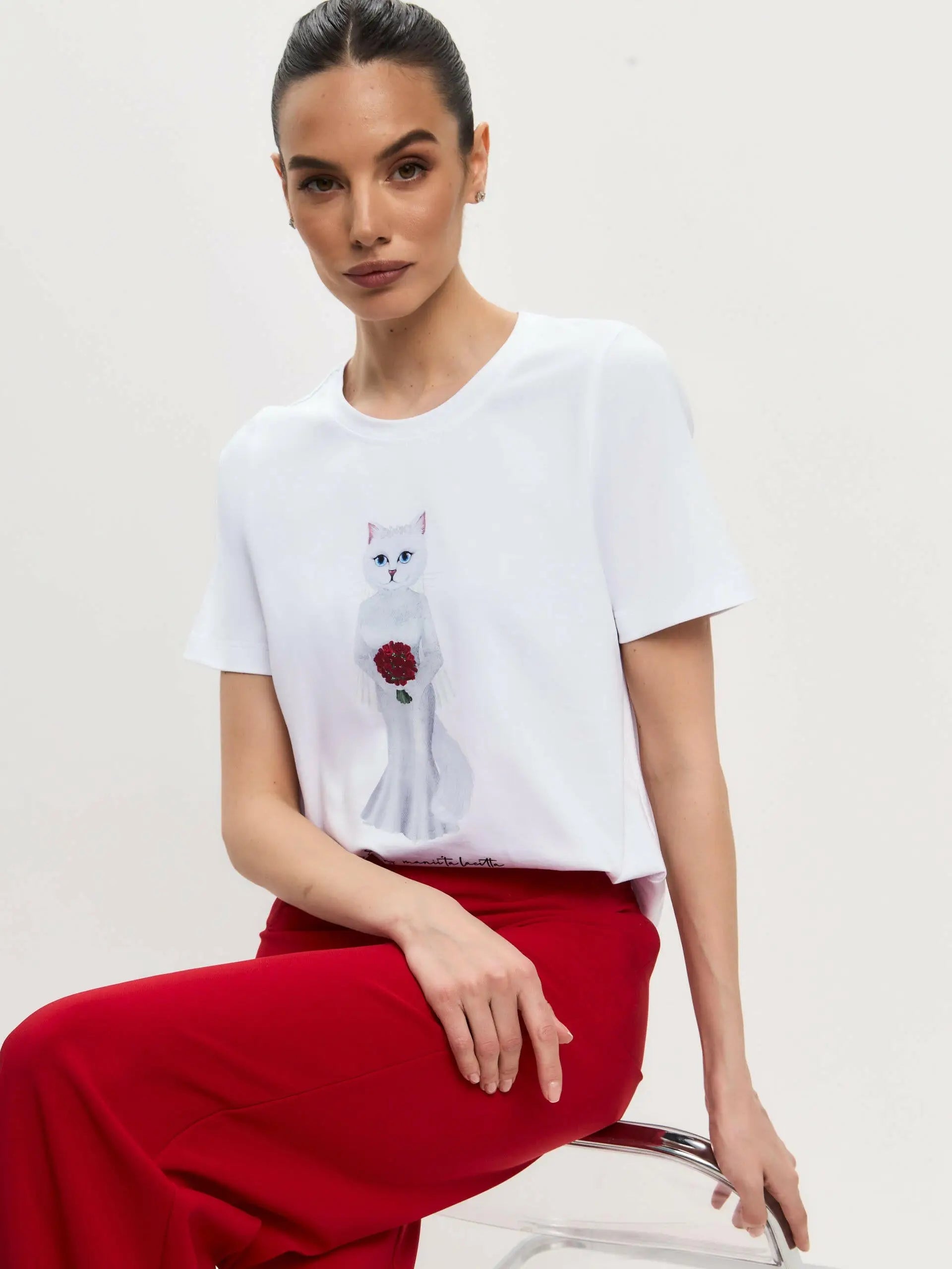 White T-shirt Bride Cat | T-shirt For Cat Lovers | Cat e Lolette