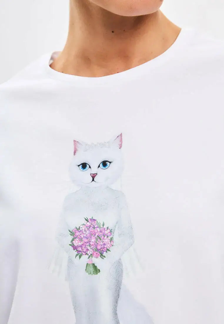 White T-shirt Bride Cat | T-shirt For Cat Lovers | Cat e Lolette