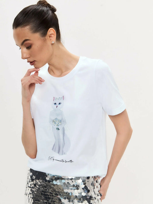 White T-shirt Bride Cat | T-shirt For Cat Lovers | Cat e Lolette