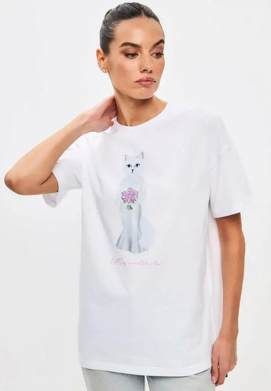 White T-shirt Bride Cat | T-shirt For Cat Lovers | Cat e Lolette
