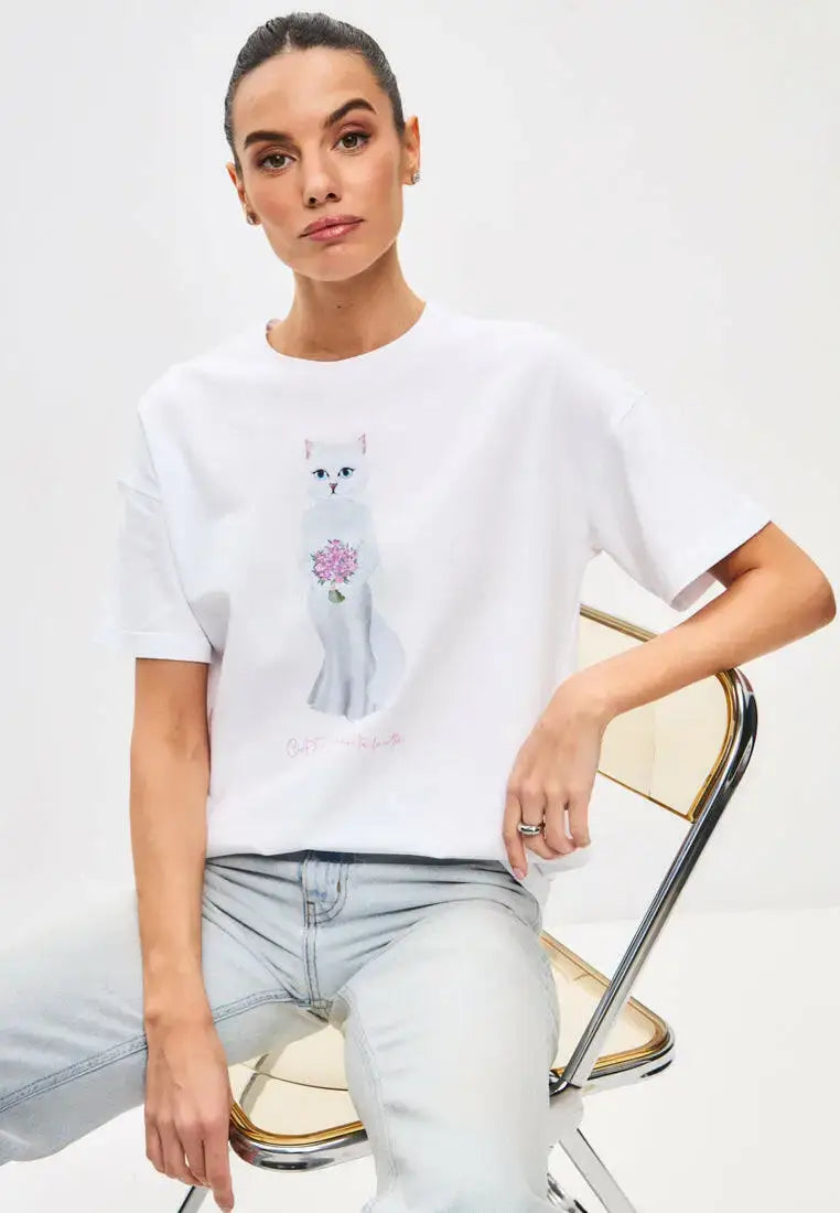 White T-shirt Bride Cat | T-shirt For Cat Lovers | Cat e Lolette