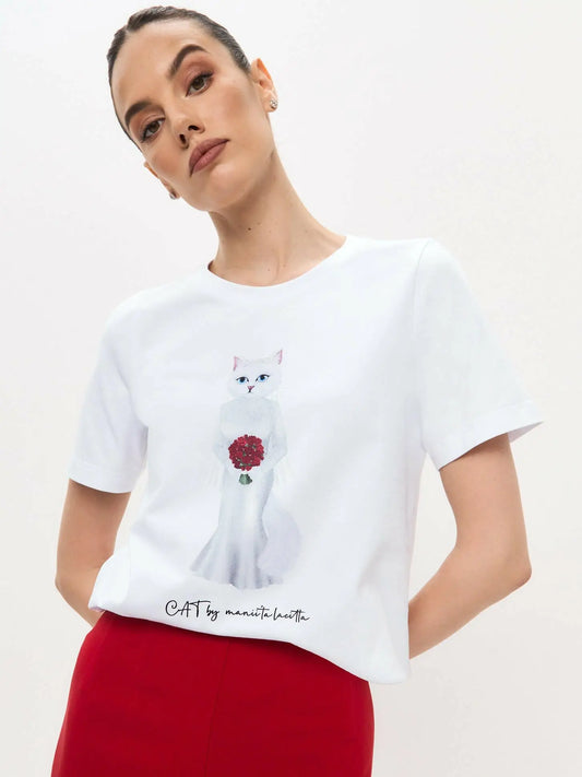 White T-shirt Bride Cat | T-shirt For Cat Lovers | Cat e Lolette