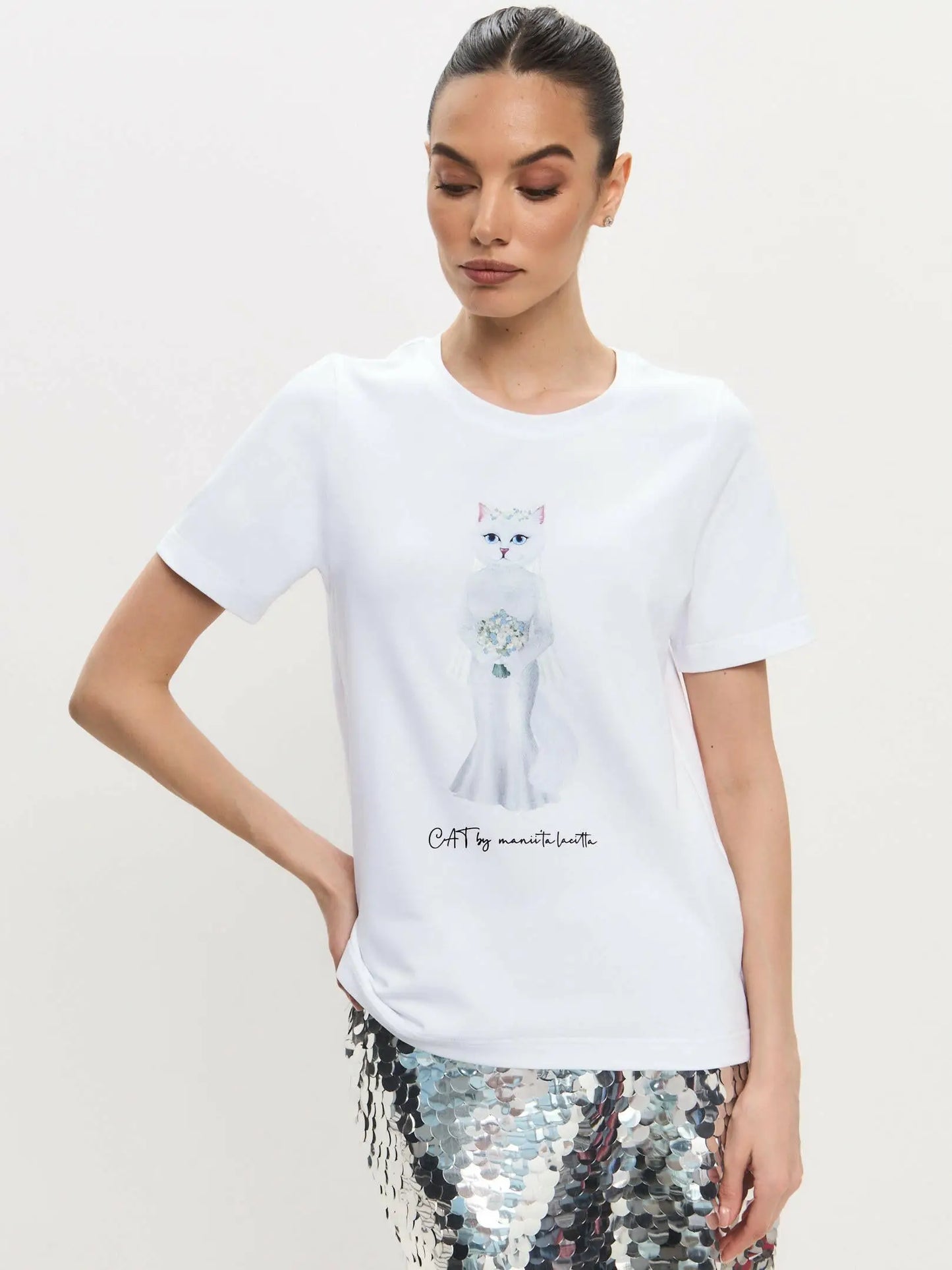 White T-shirt Bride Cat | T-shirt For Cat Lovers | Cat e Lolette