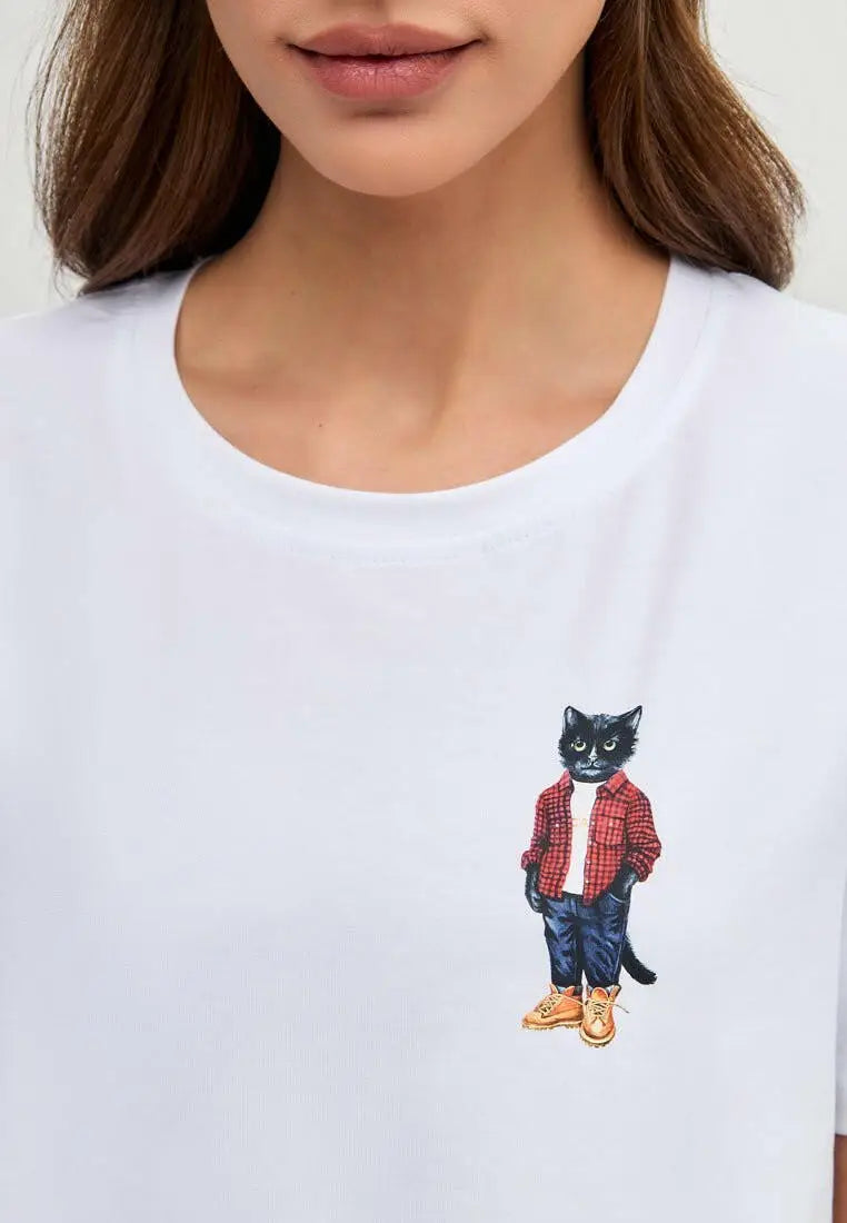 White T-shirt Country Cat | T-shirt For Cat Lovers | Cat e Lolette