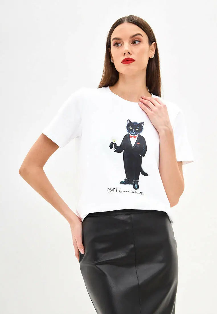 White T-shirt Dandy Cat | T-shirt For Cat Lovers | Cat e Lolette