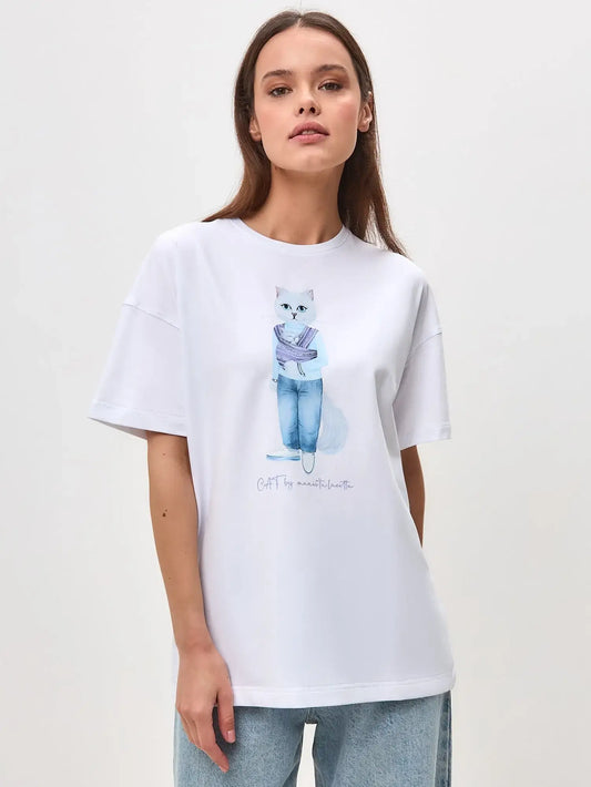 White T-shirt Mother Cat | T-shirt For Cat Lovers | Cat e Lolette