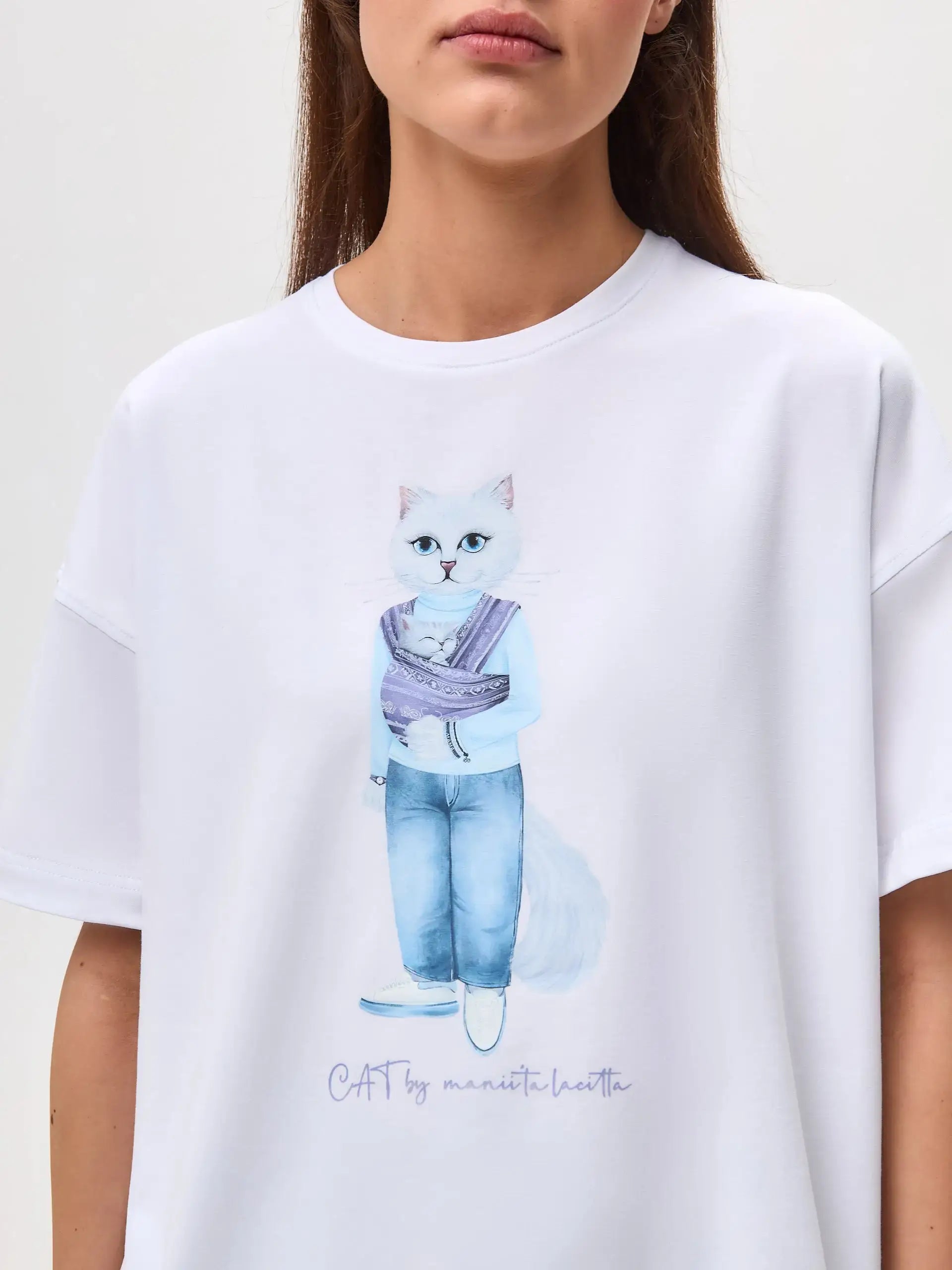 White T-shirt Mother Cat | T-shirt For Cat Lovers | Cat e Lolette
