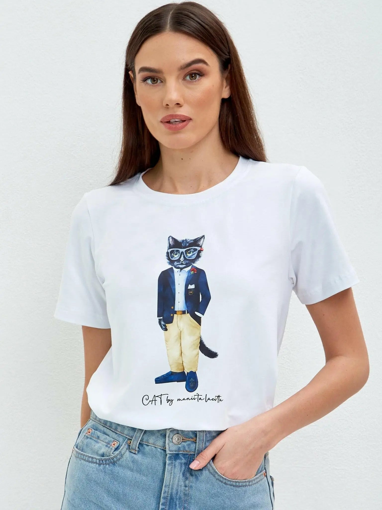 White T-shirt Regatta Cat | T-shirt For Cat Lovers | Cat e Lolette