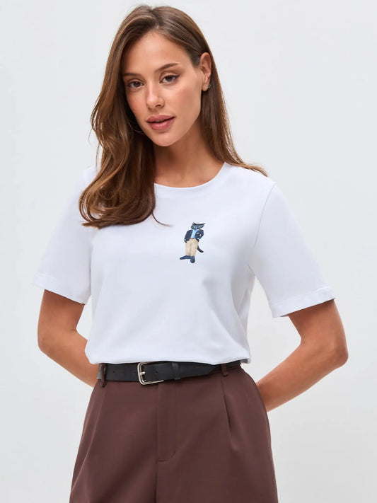 White T-shirt Regatta Cat | T-shirt For Cat Lovers | Cat e Lolette