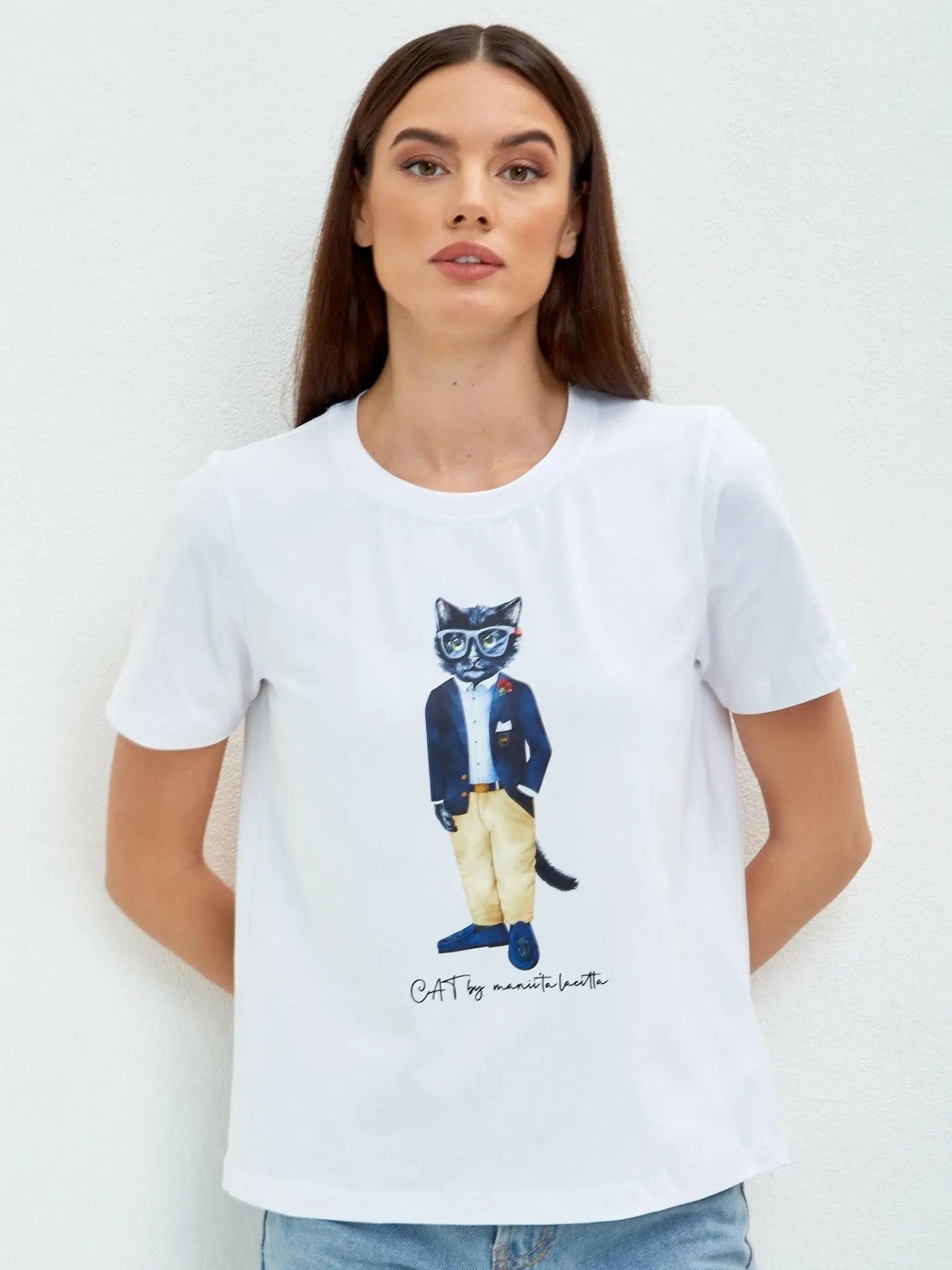 White T-shirt Regatta Cat | T-shirt For Cat Lovers | Cat e Lolette