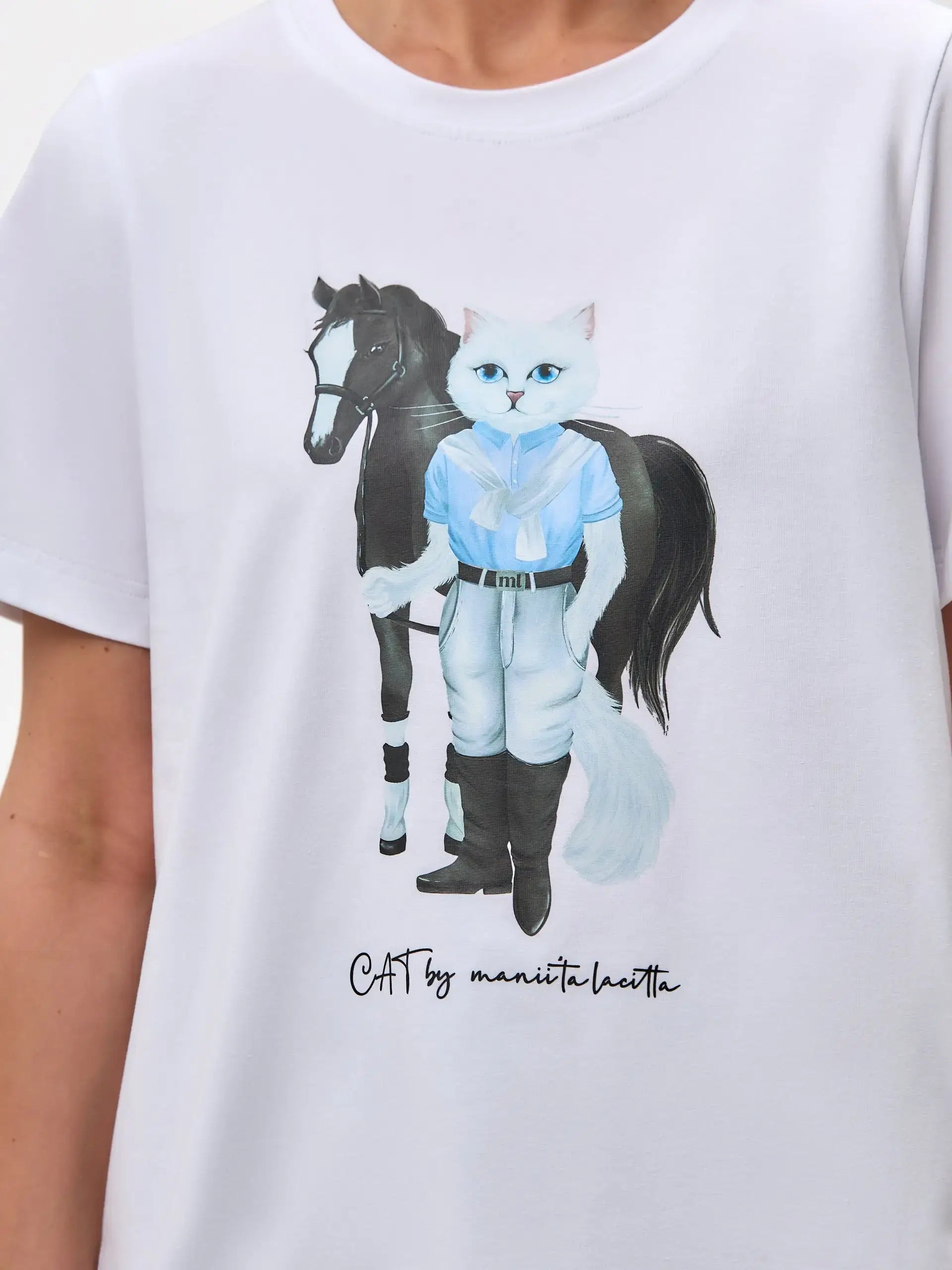 White T-shirt Rider Cat | T-shirt For Cat Lovers | Cat e Lolette