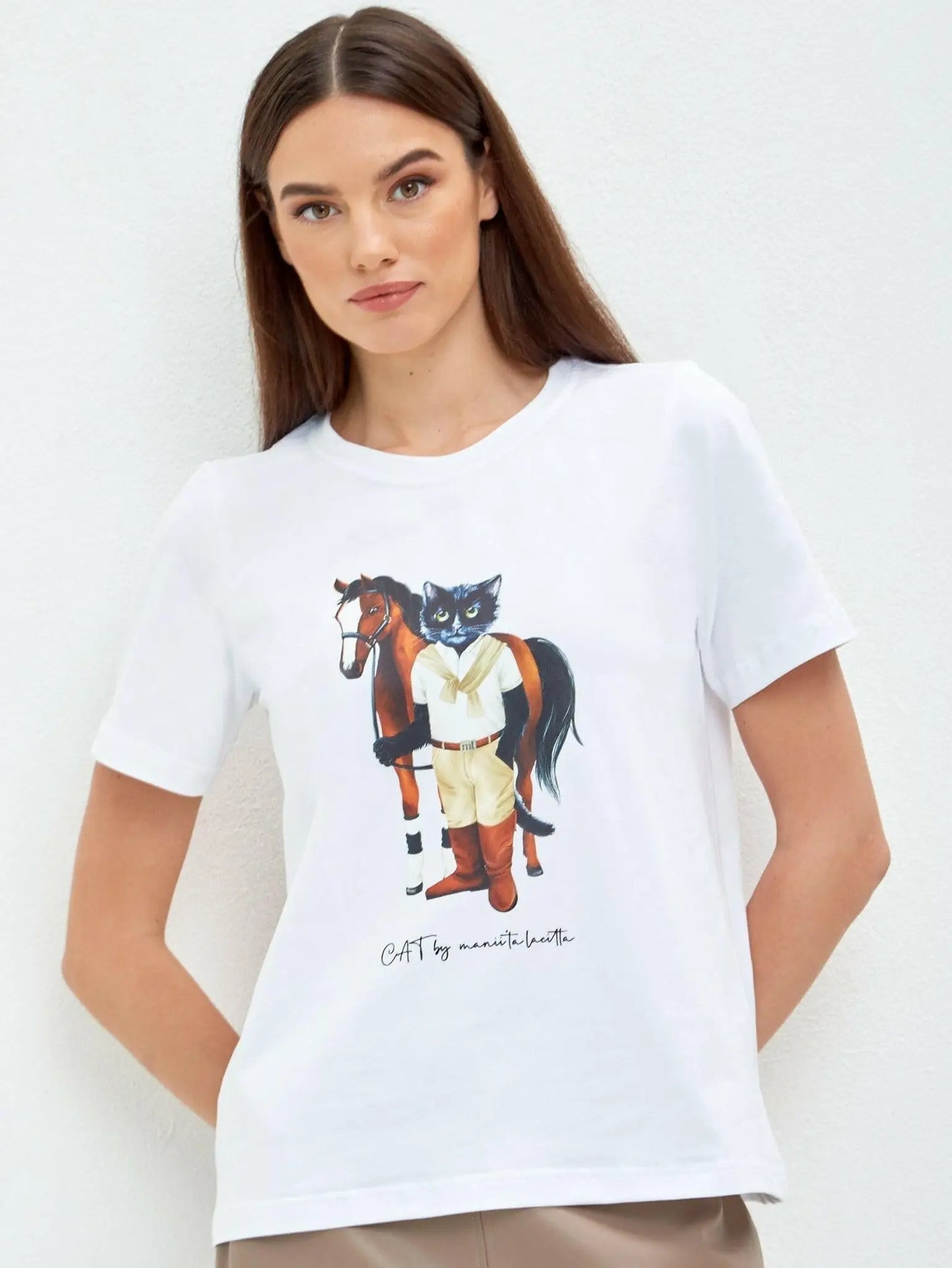 White T-shirt Rider Cat | T-shirt For Cat Lovers | Cat e Lolette