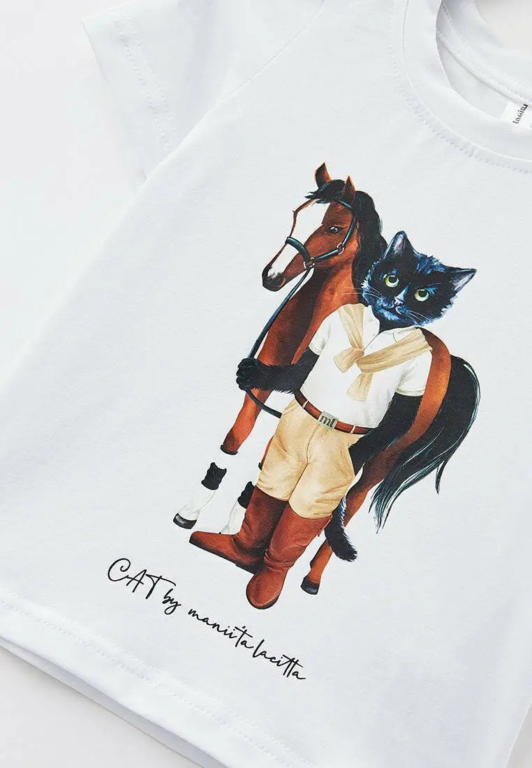 White T-shirt Rider Cat | T-shirt For Cat Lovers | Cat e Lolette