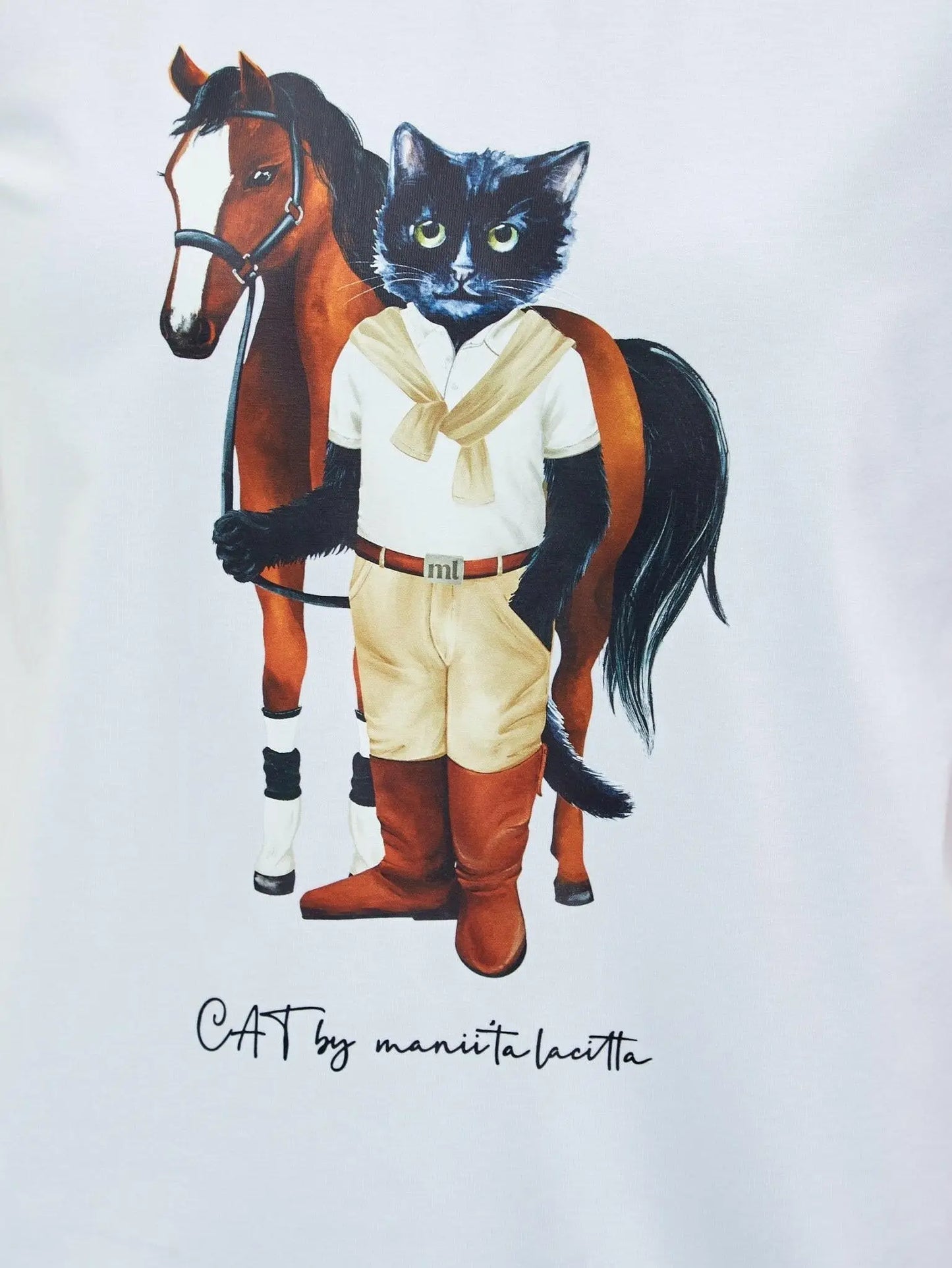 White T-shirt Rider Cat | T-shirt For Cat Lovers | Cat e Lolette
