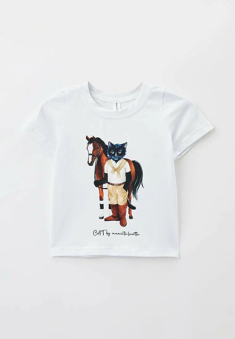 White T-shirt Rider Cat | T-shirt For Cat Lovers | Cat e Lolette