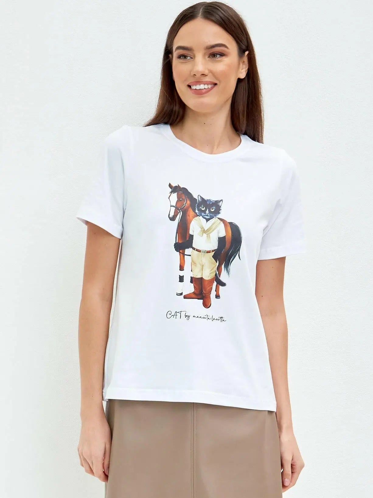 White T-shirt Rider Cat | T-shirt For Cat Lovers | Cat e Lolette