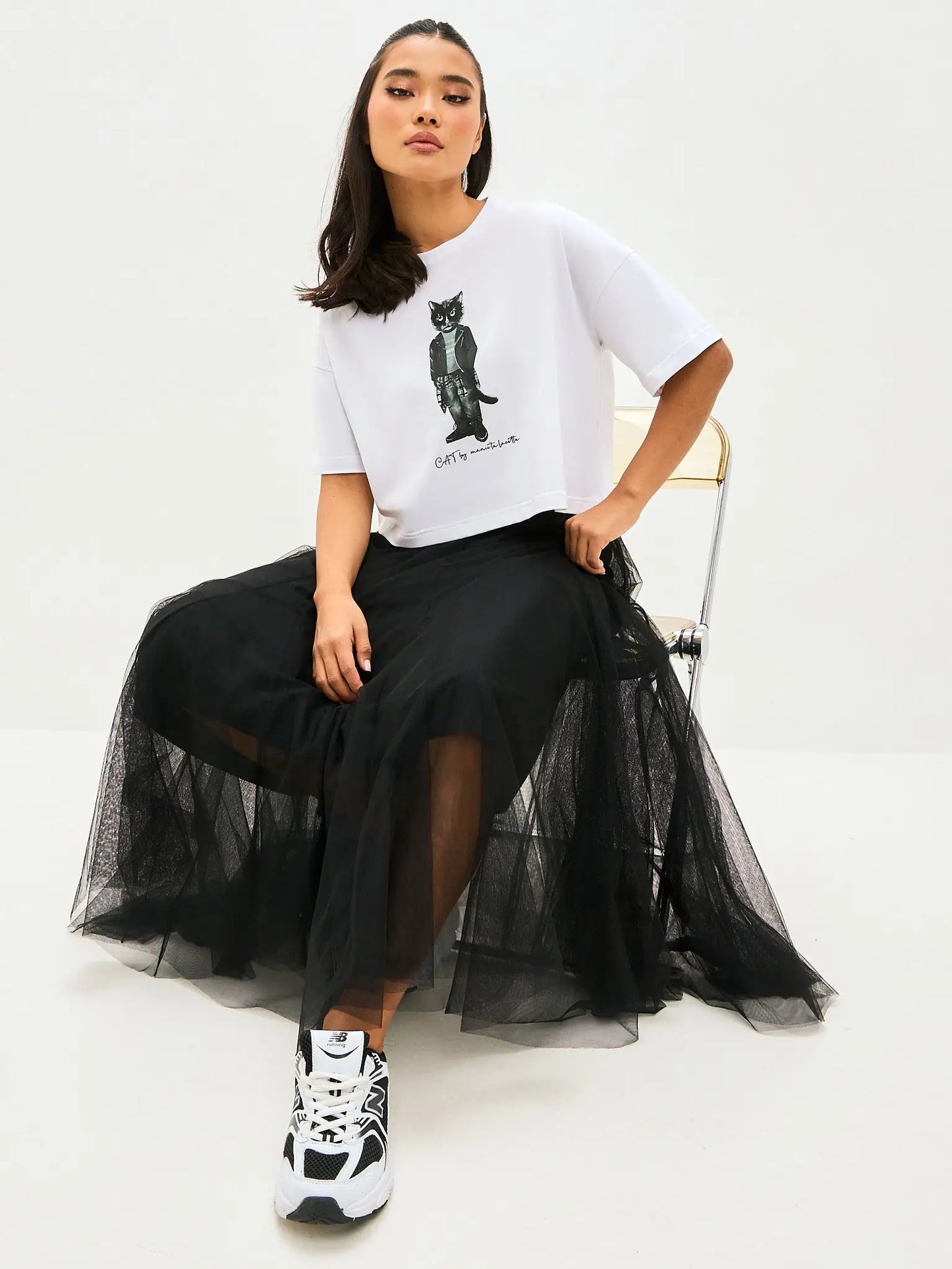 White T-shirt Rocker Cat | T-shirt For Cat Lovers | Cat e Lolette
