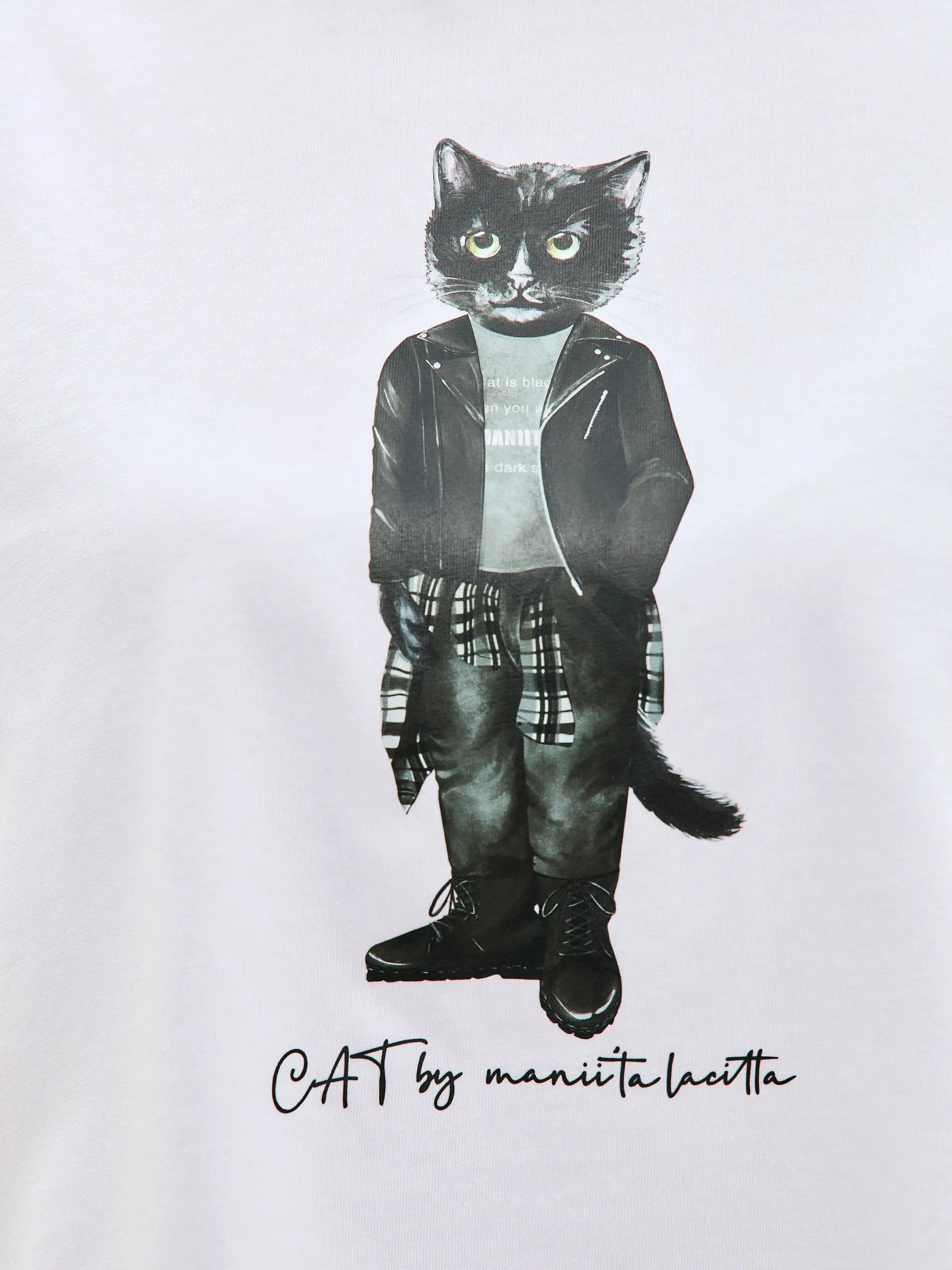 White T-shirt Rocker Cat | T-shirt For Cat Lovers | Cat e Lolette