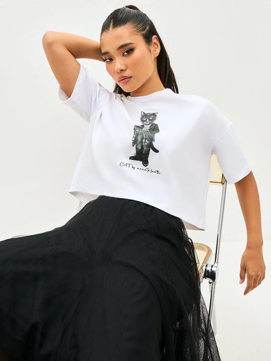 White T-shirt Rocker Cat | T-shirt For Cat Lovers | Cat e Lolette