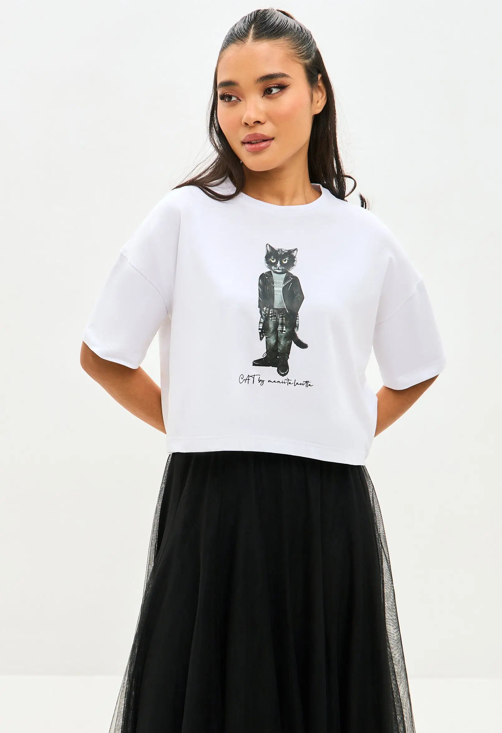 White T-shirt Rocker Cat | T-shirt For Cat Lovers | Cat e Lolette