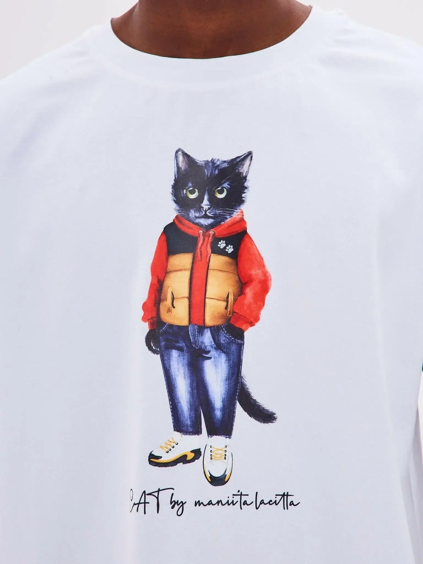 White T-shirt Sport Casual Cat | T-shirt For Cat Lovers | Cat e