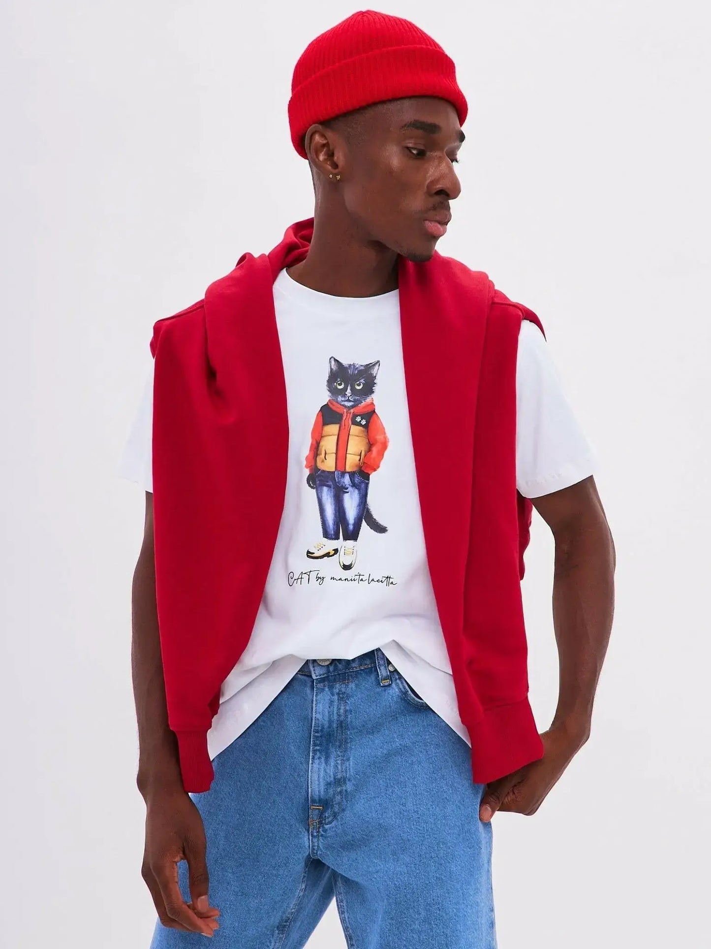 White T-shirt Sport Casual Cat | T-shirt For Cat Lovers | Cat e