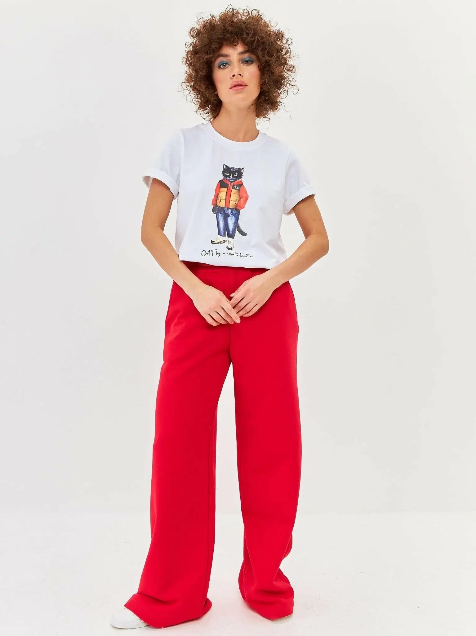 White T-shirt Sport Casual Cat | T-shirt For Cat Lovers | Cat e