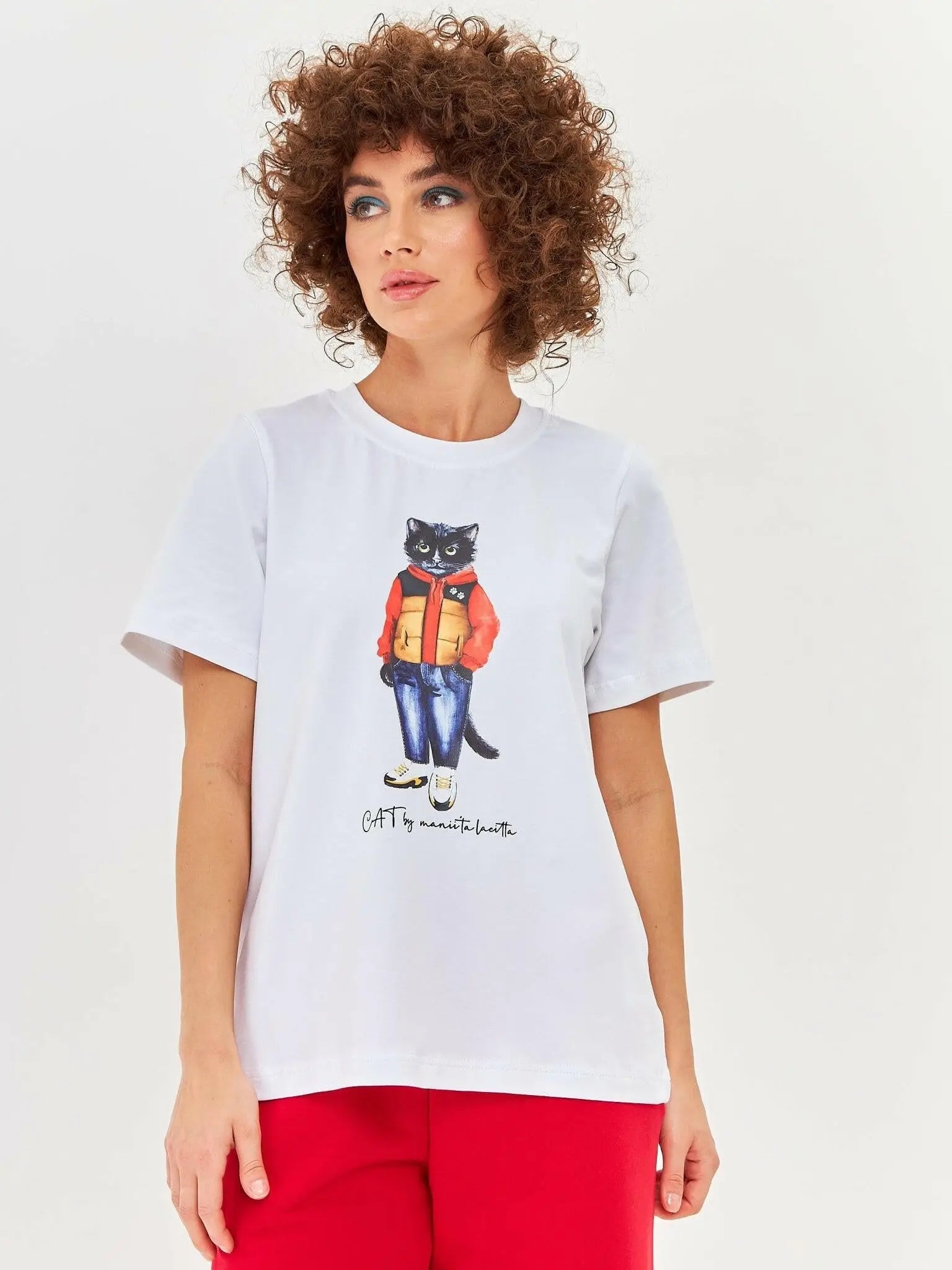 White T-shirt Sport Casual Cat | T-shirt For Cat Lovers | Cat e