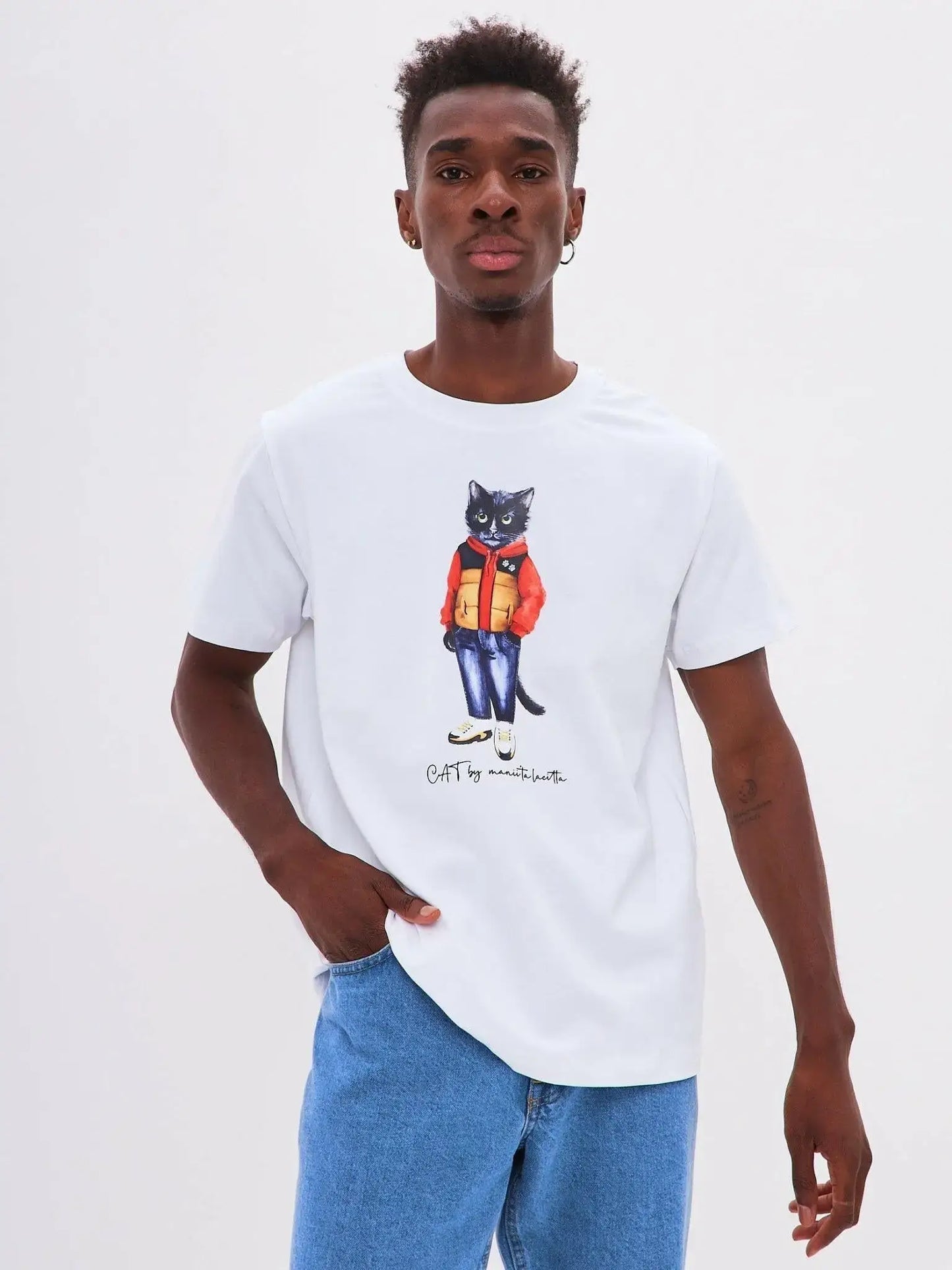 White T-shirt Sport Casual Cat | T-shirt For Cat Lovers | Cat e