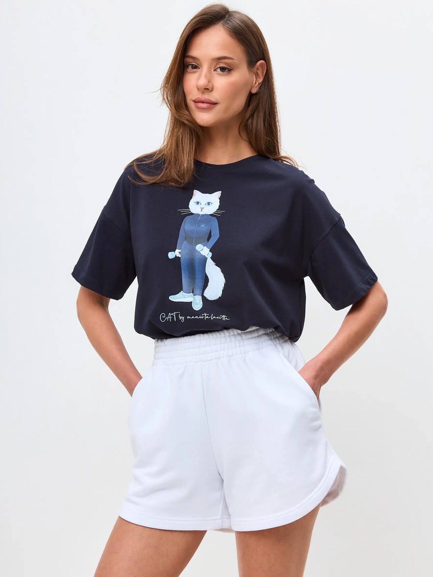White Women’s Shorts | Bottom For Cat Lovers | Cat e Lolette
